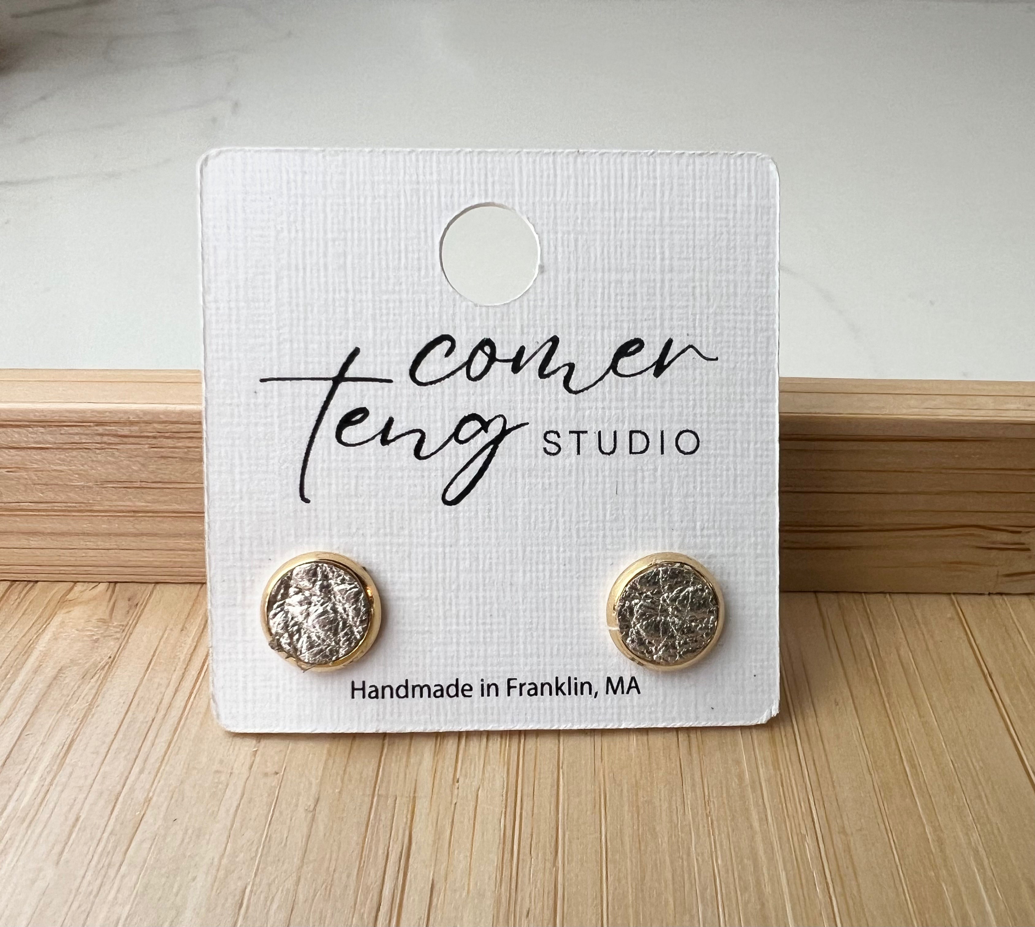 Mini Gold Leather Stud Earrings