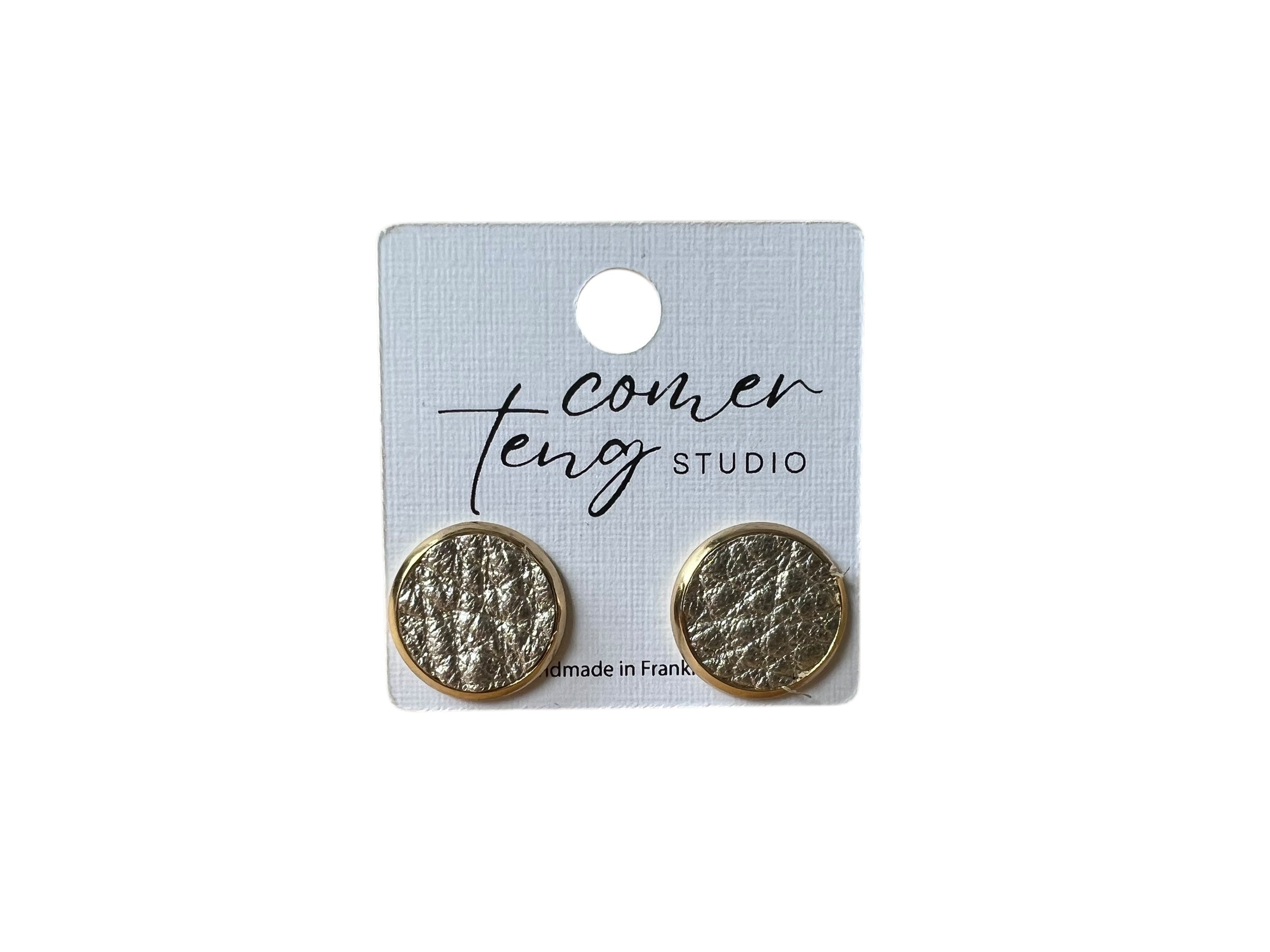 Large Gold Leather Stud Earrings