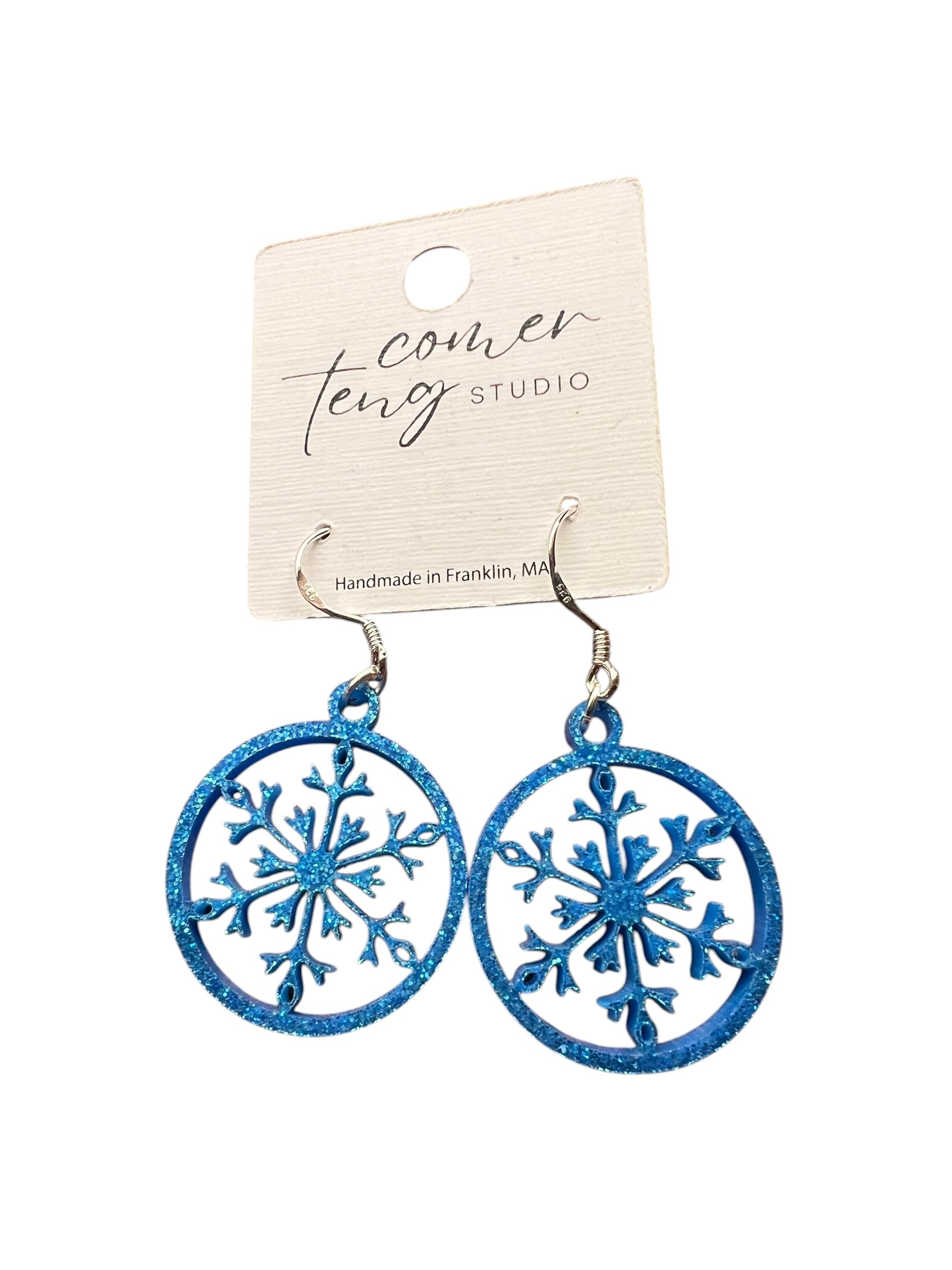 Blue Sparkle Snowflake Earrings