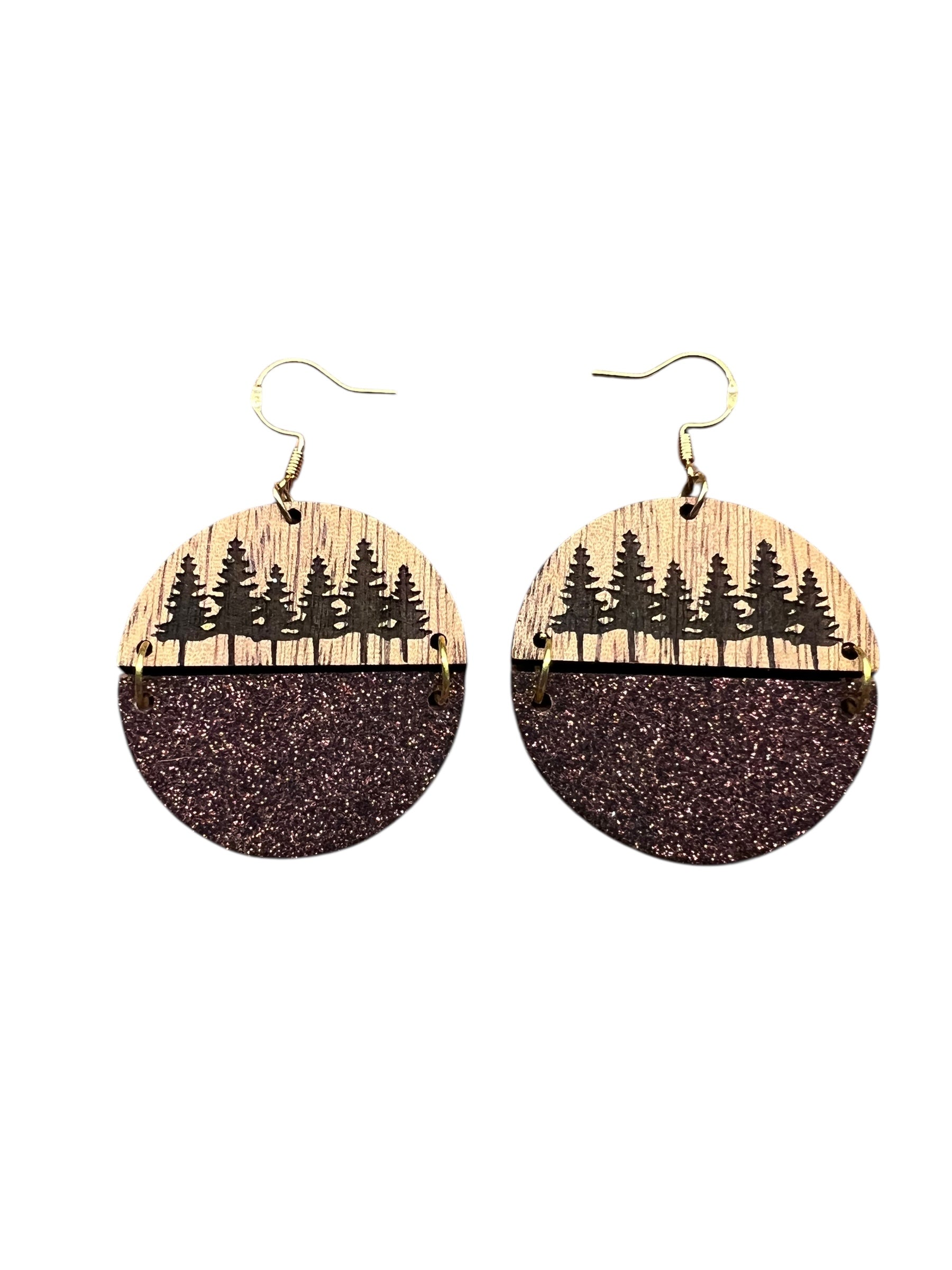 Dark Shimmer Sliced Confetti Dot Pine Tree Earrings