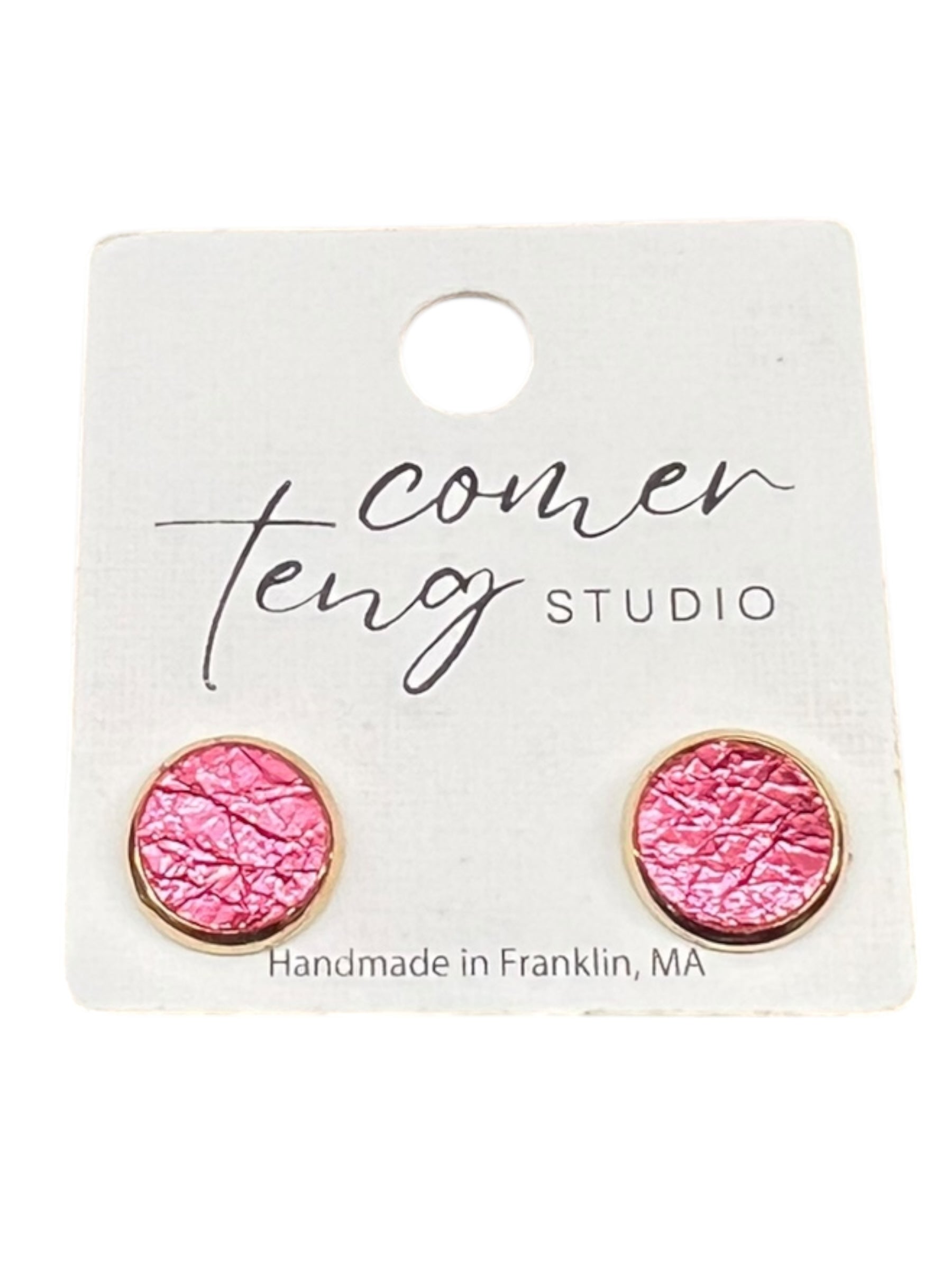 Metallic Pink Leather Stud Earrings