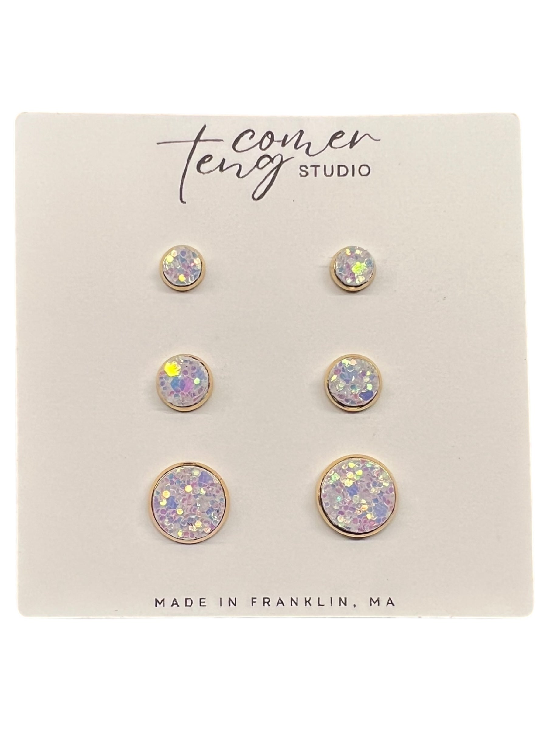 White Sparkle Stud Earrings