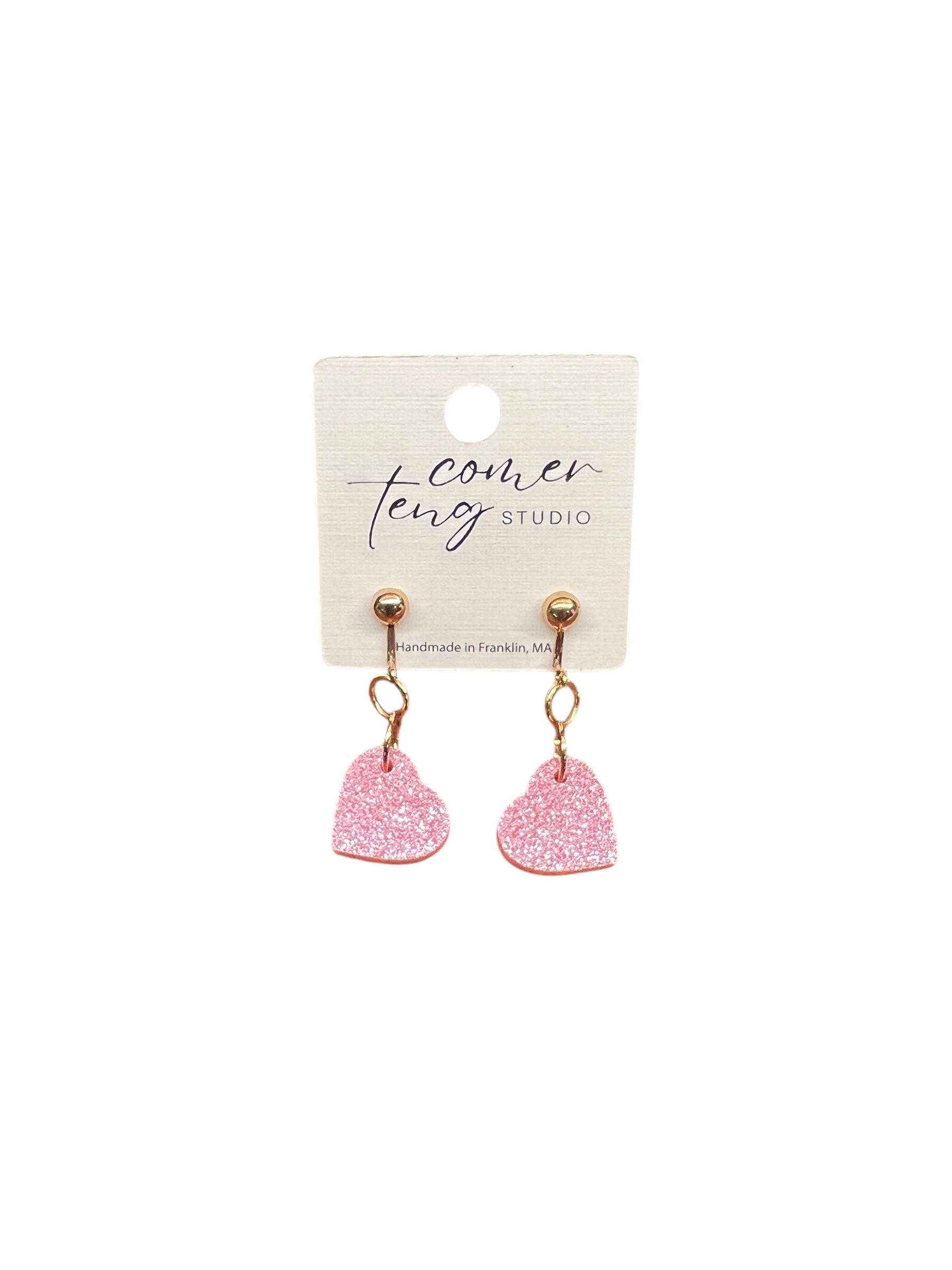 Sparkle Pink Acrylic Heart Earrings