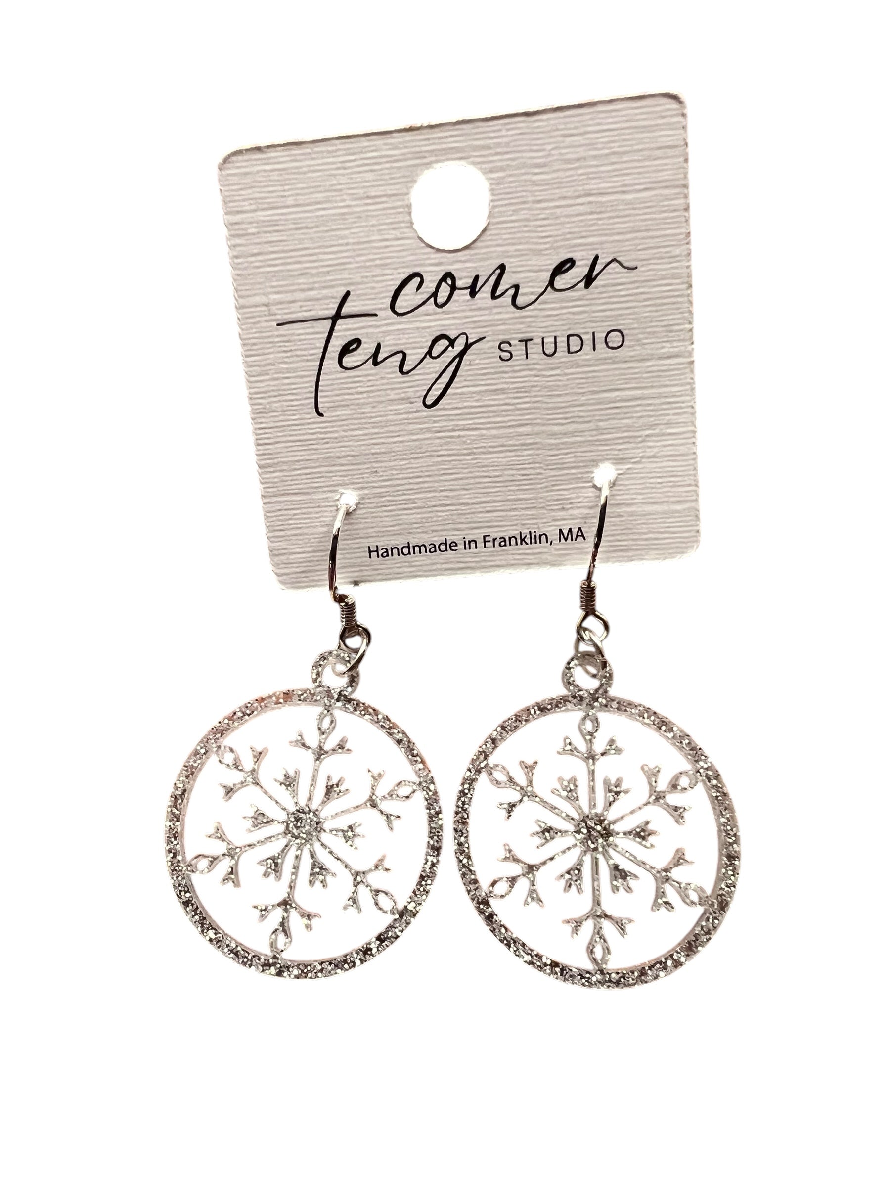 Silver Sparkle Acrylic Snowflake Earrings
