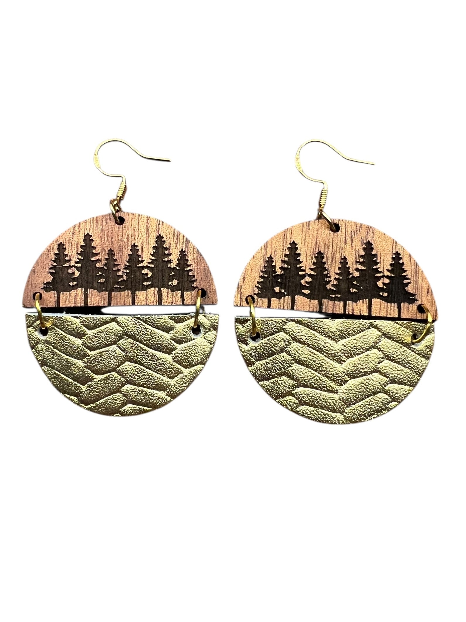 Gold Fishtail Sliced Confetti Dot Pine Tree Earrings