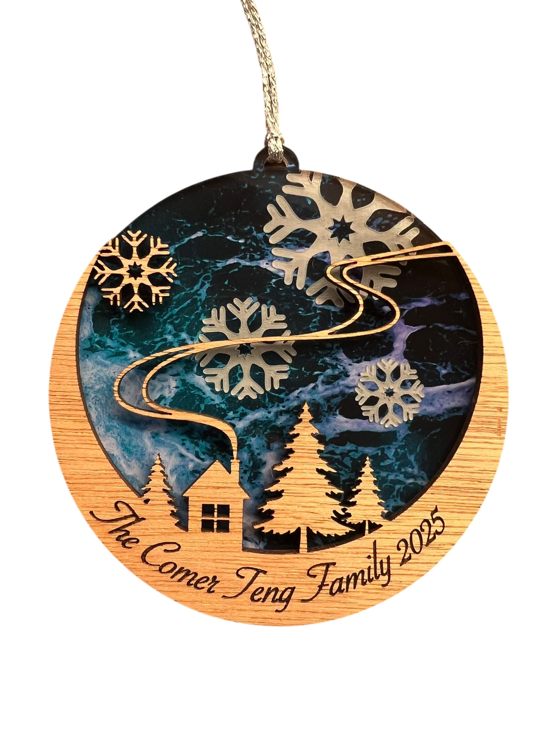 🏡 Personalized Cozy Home in the Pines Ornament – Ocean Edition 🌊