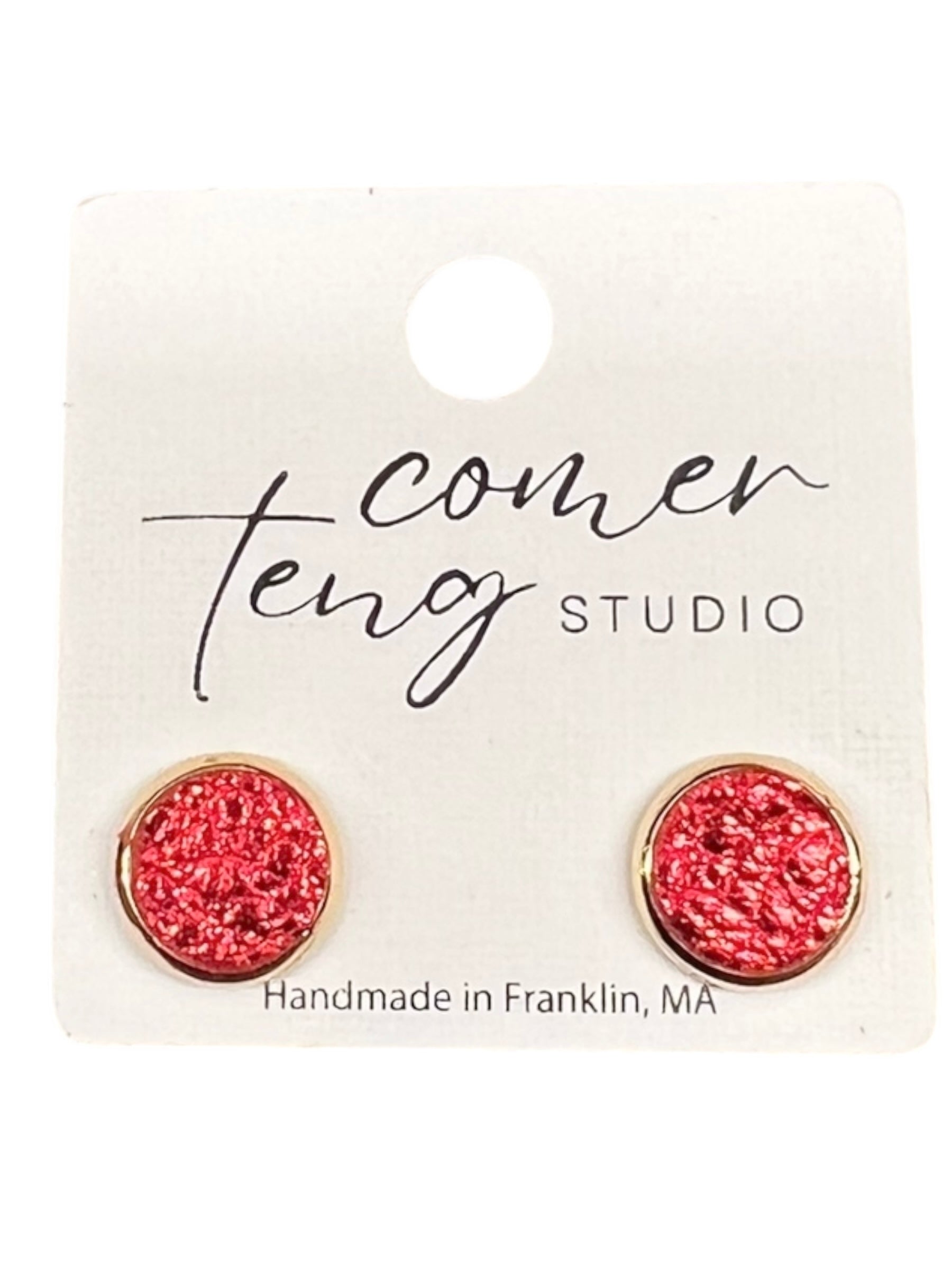 Metallic Red Leather Stud Earrings
