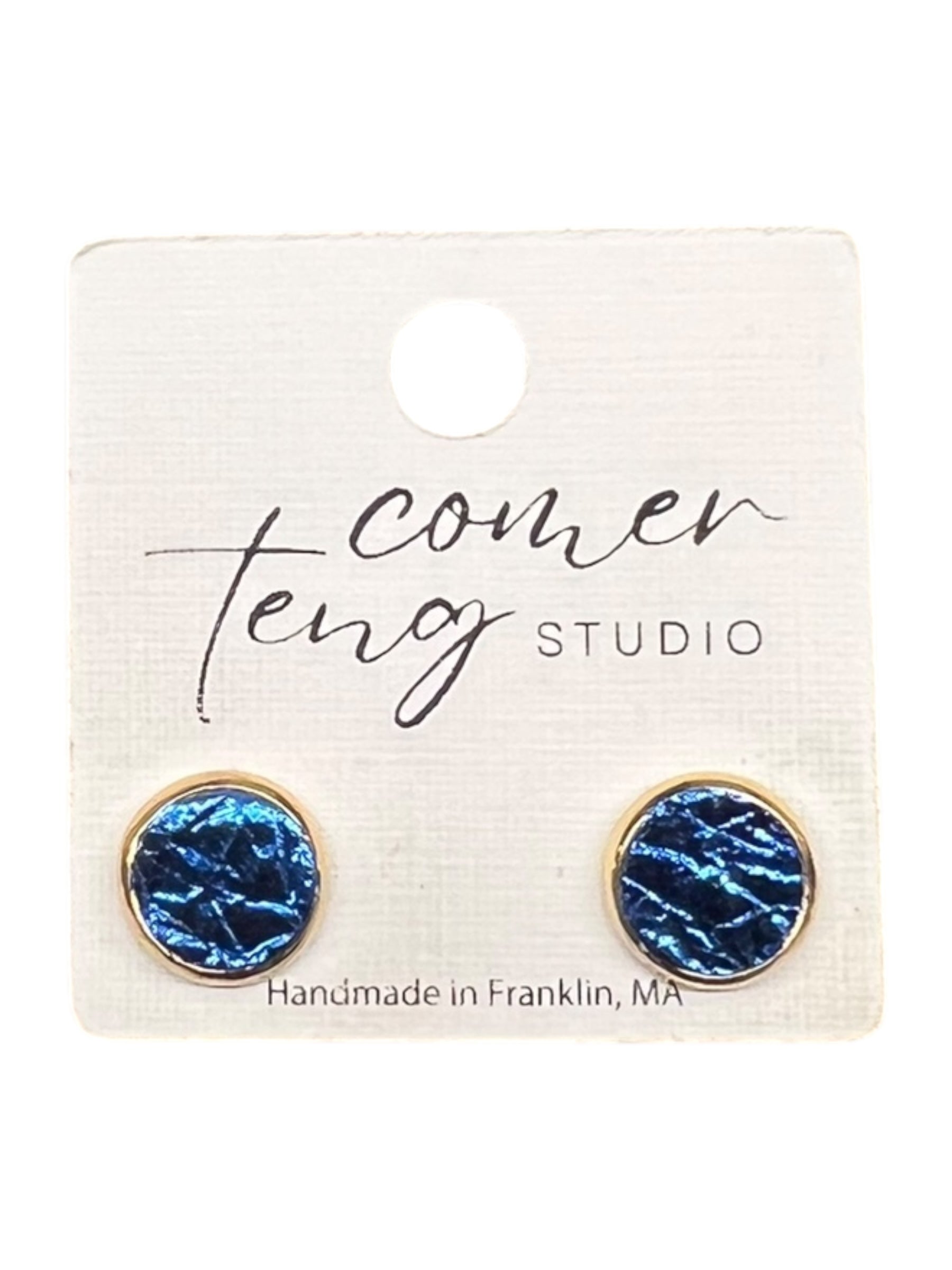 Blue Leather Stud Earrings