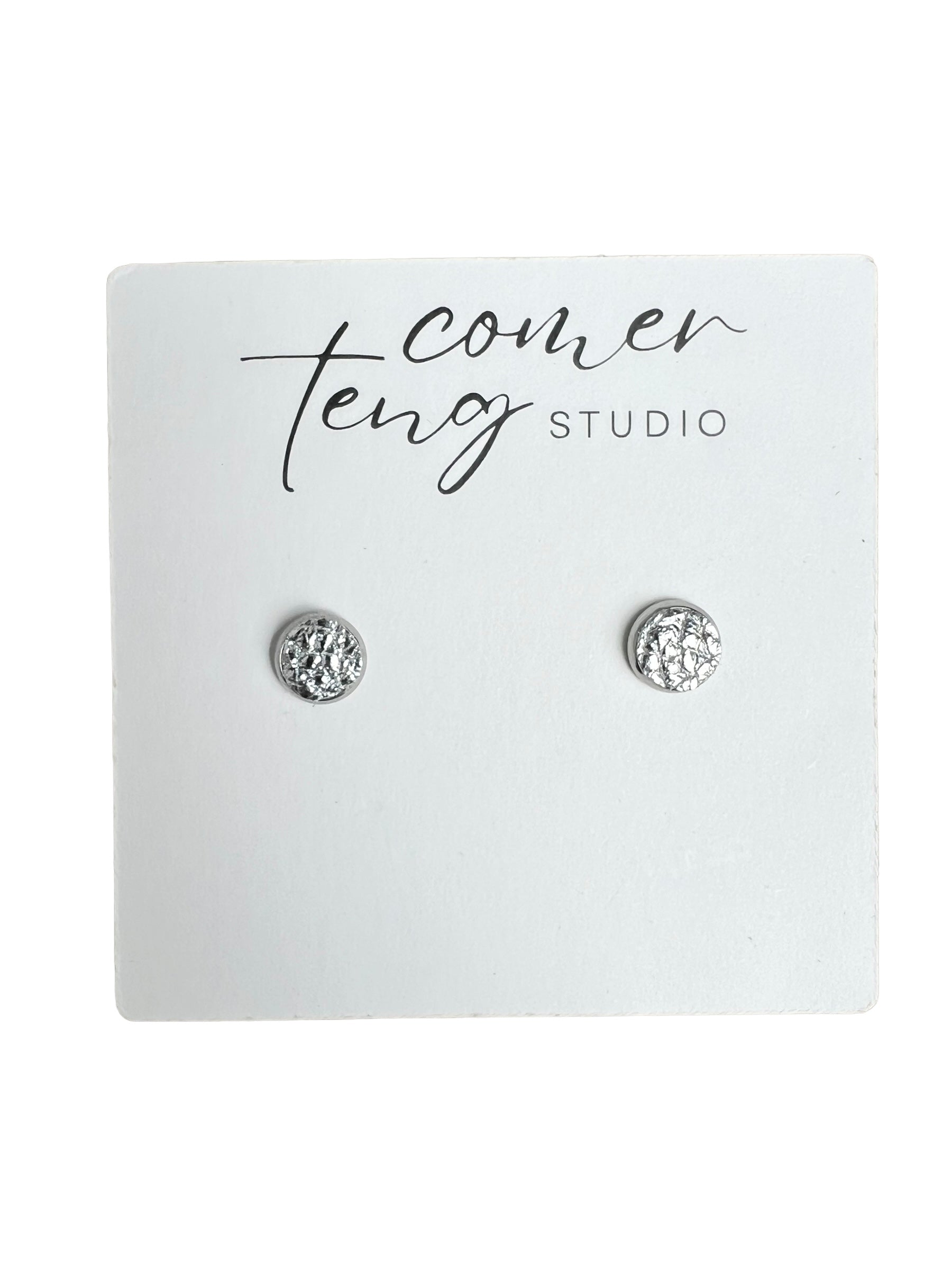 Mini Leather Stud Earrings in Stainless Steel
