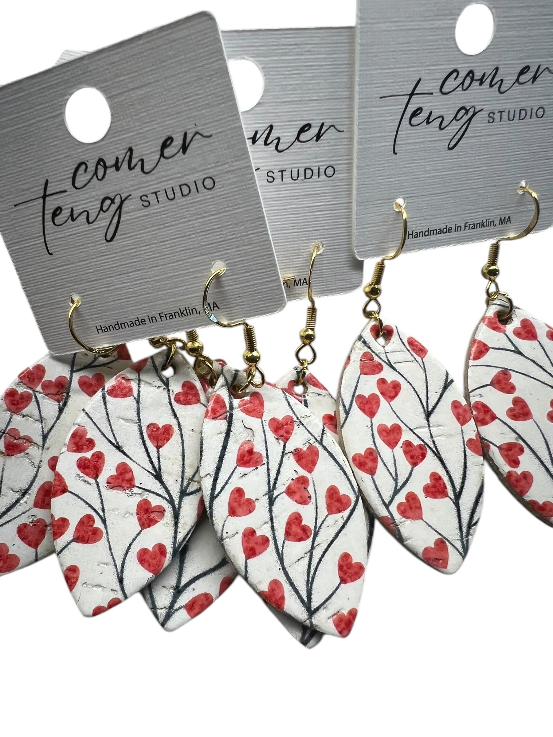 Mini Leaf Heart Tree Cork Earrings