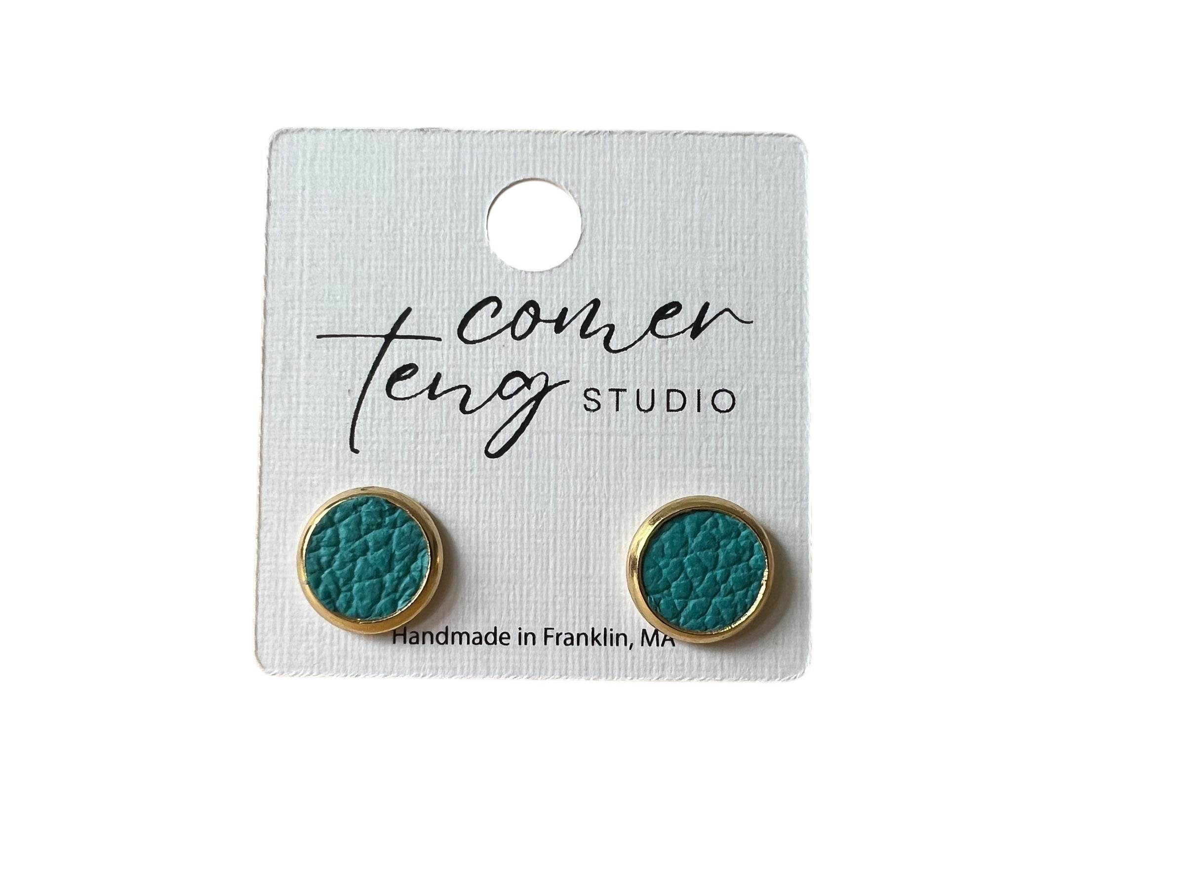Small Gold Leather Stud Earrings
