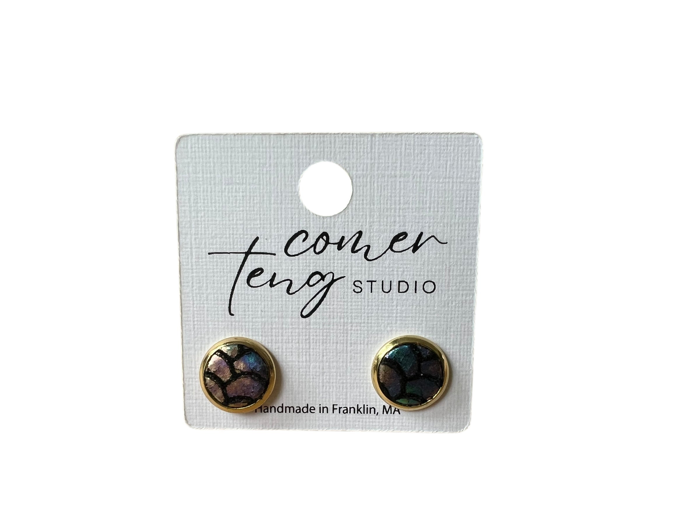 Small Gold Leather Stud Earrings