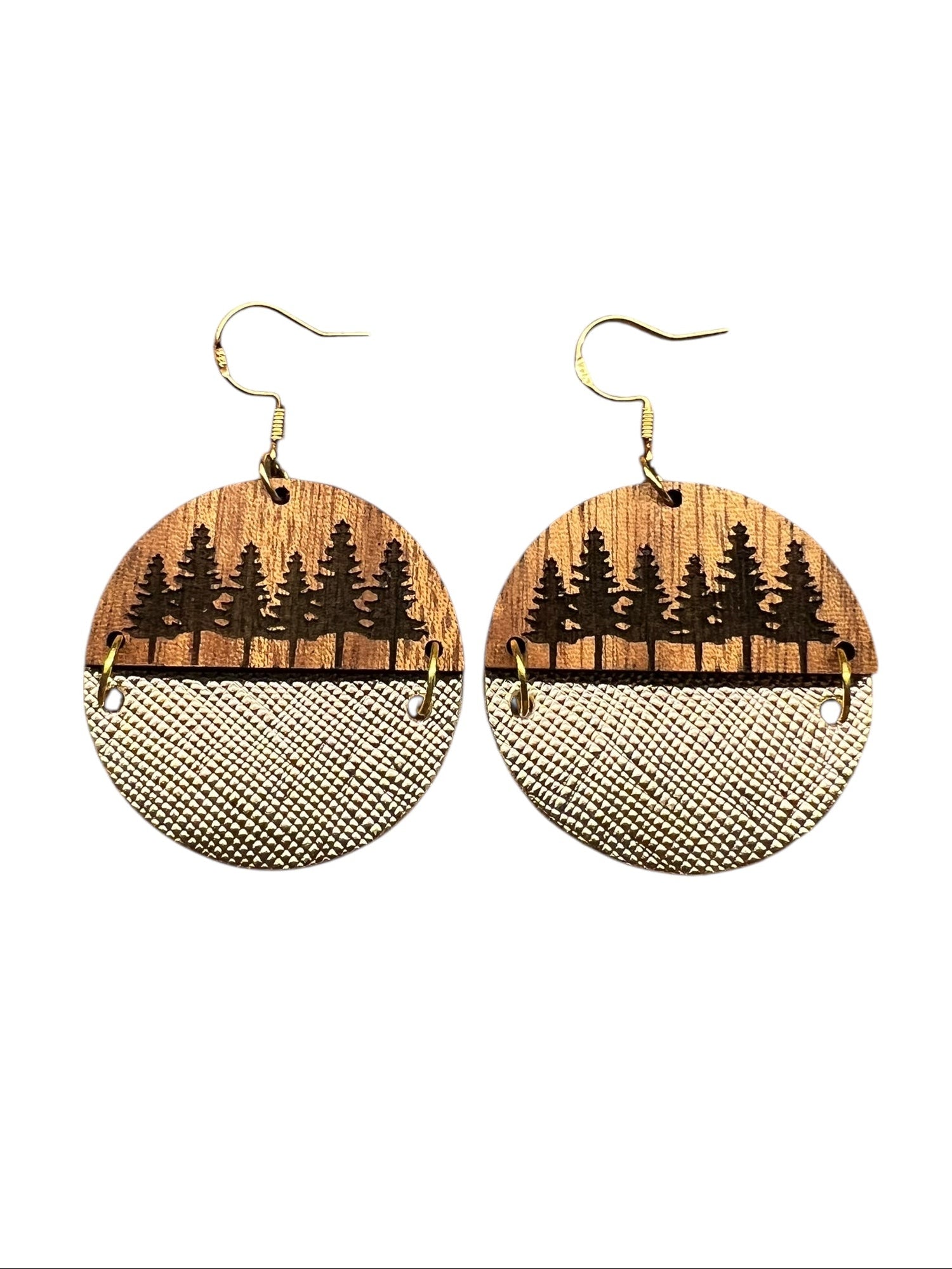Rose Gold Sliced Confetti Dot Pine Tree Earrings