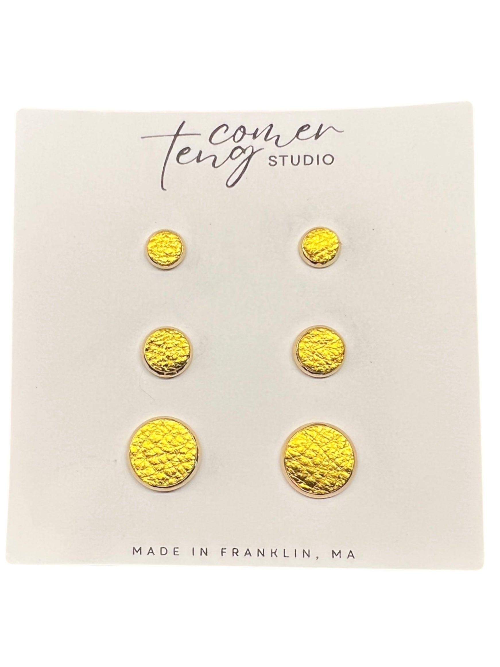 Yellow Leather Stud Earrings