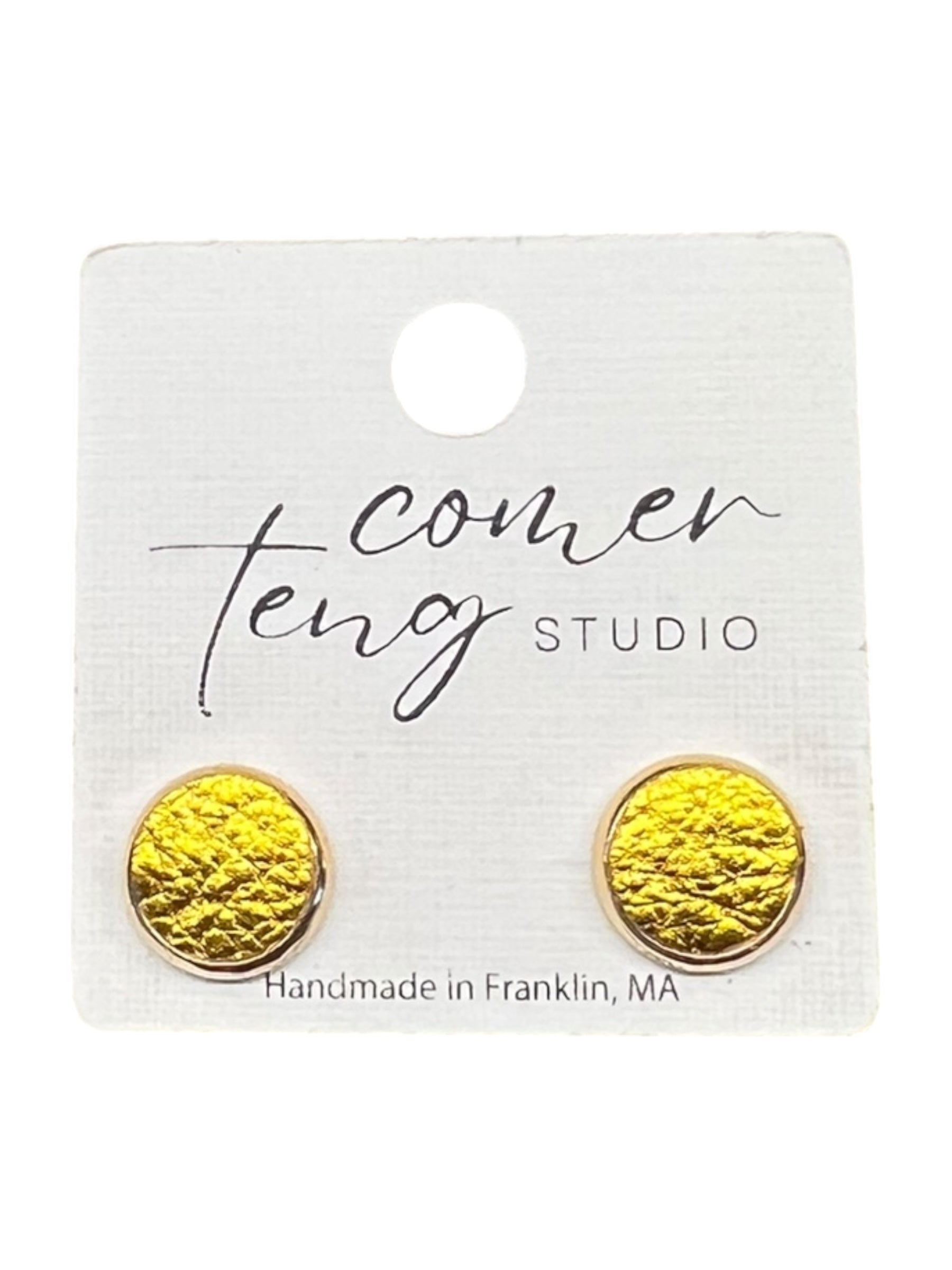 Yellow Leather Stud Earrings