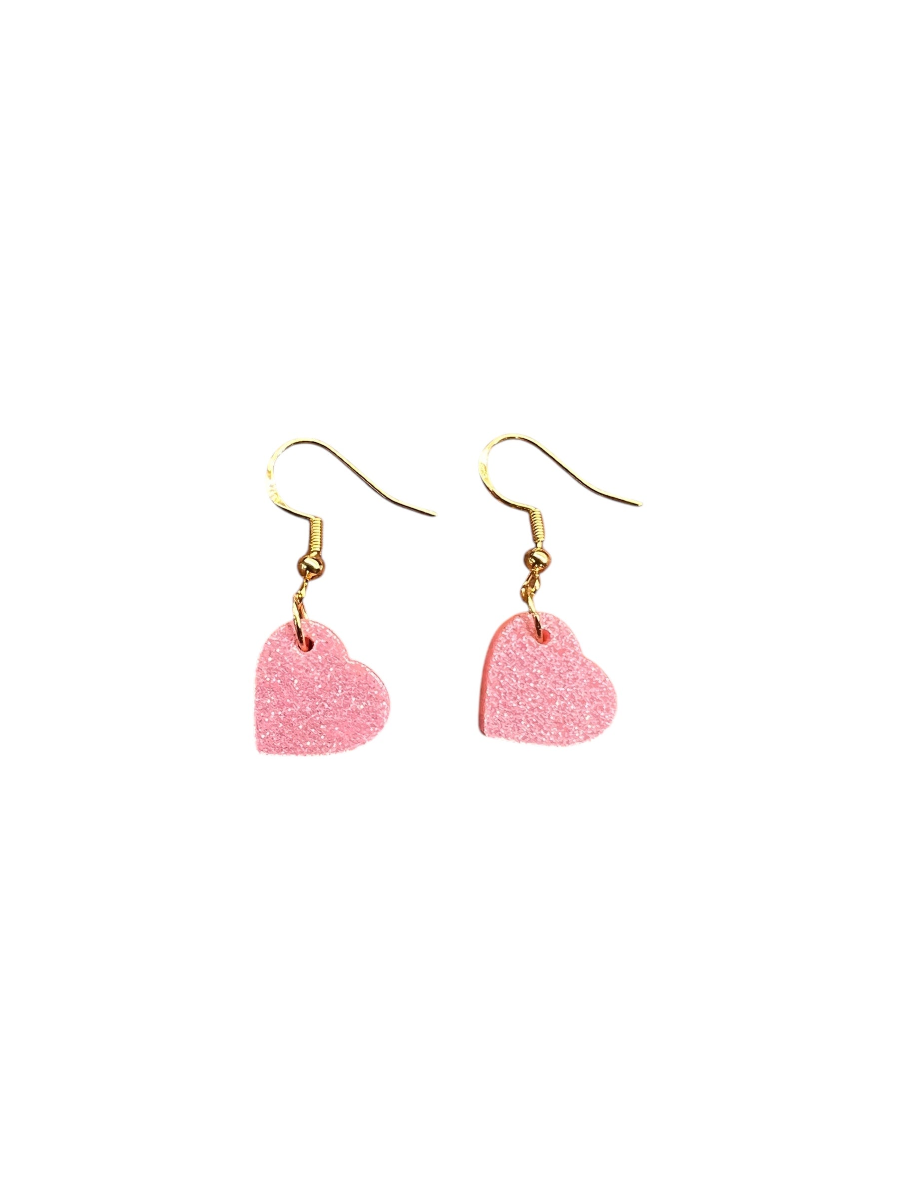 Sparkle Pink Acrylic Heart Earrings