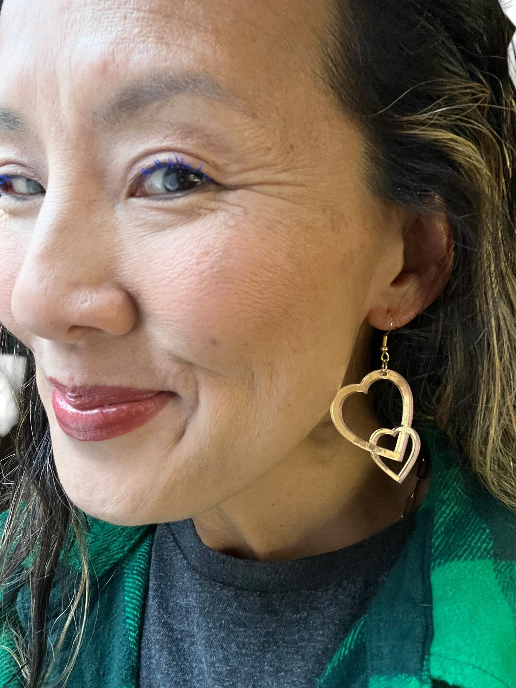 Rose Gold Shimmer Acrylic Double Heart Earrings