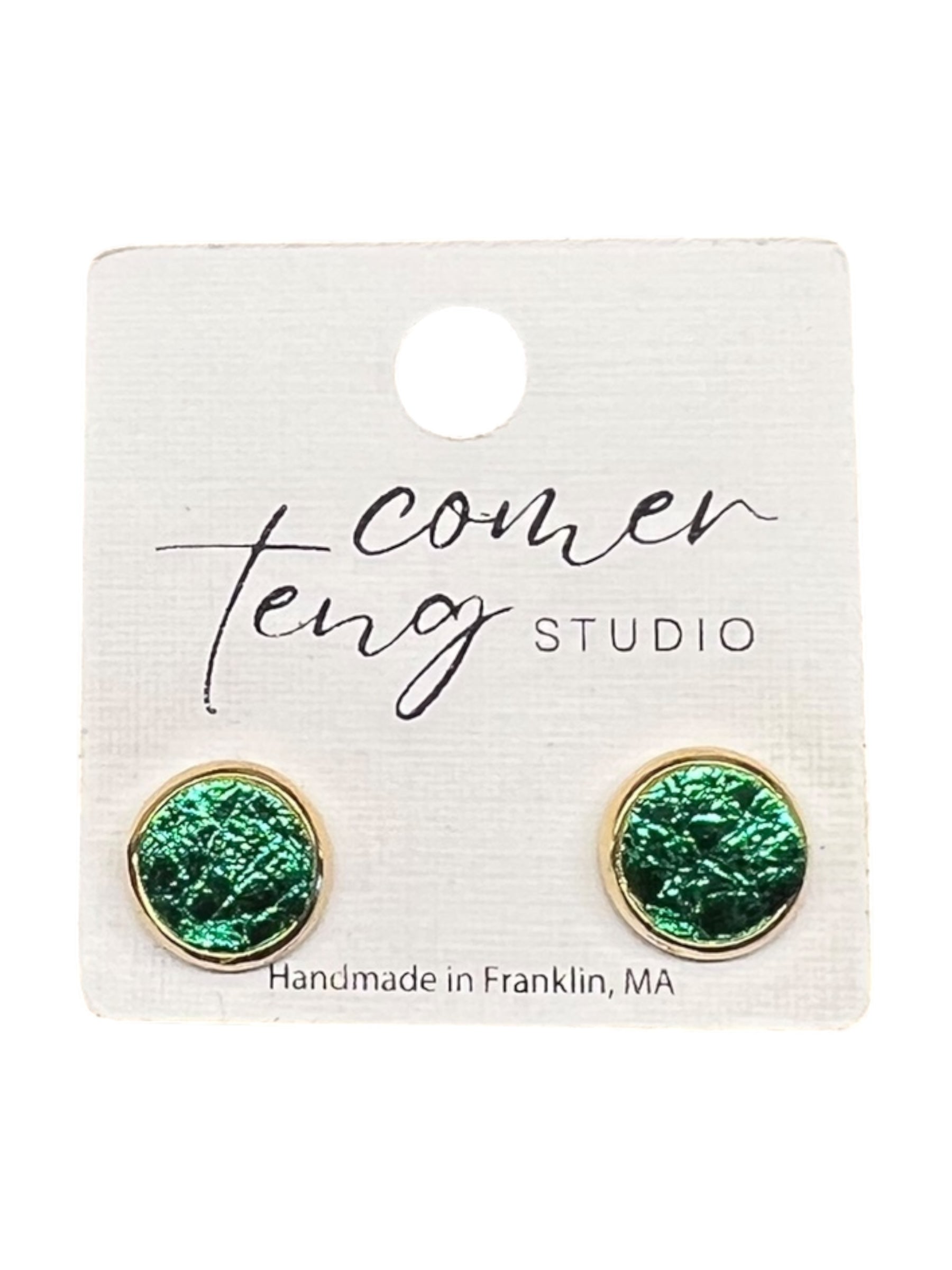 Green Leather Stud Earrings