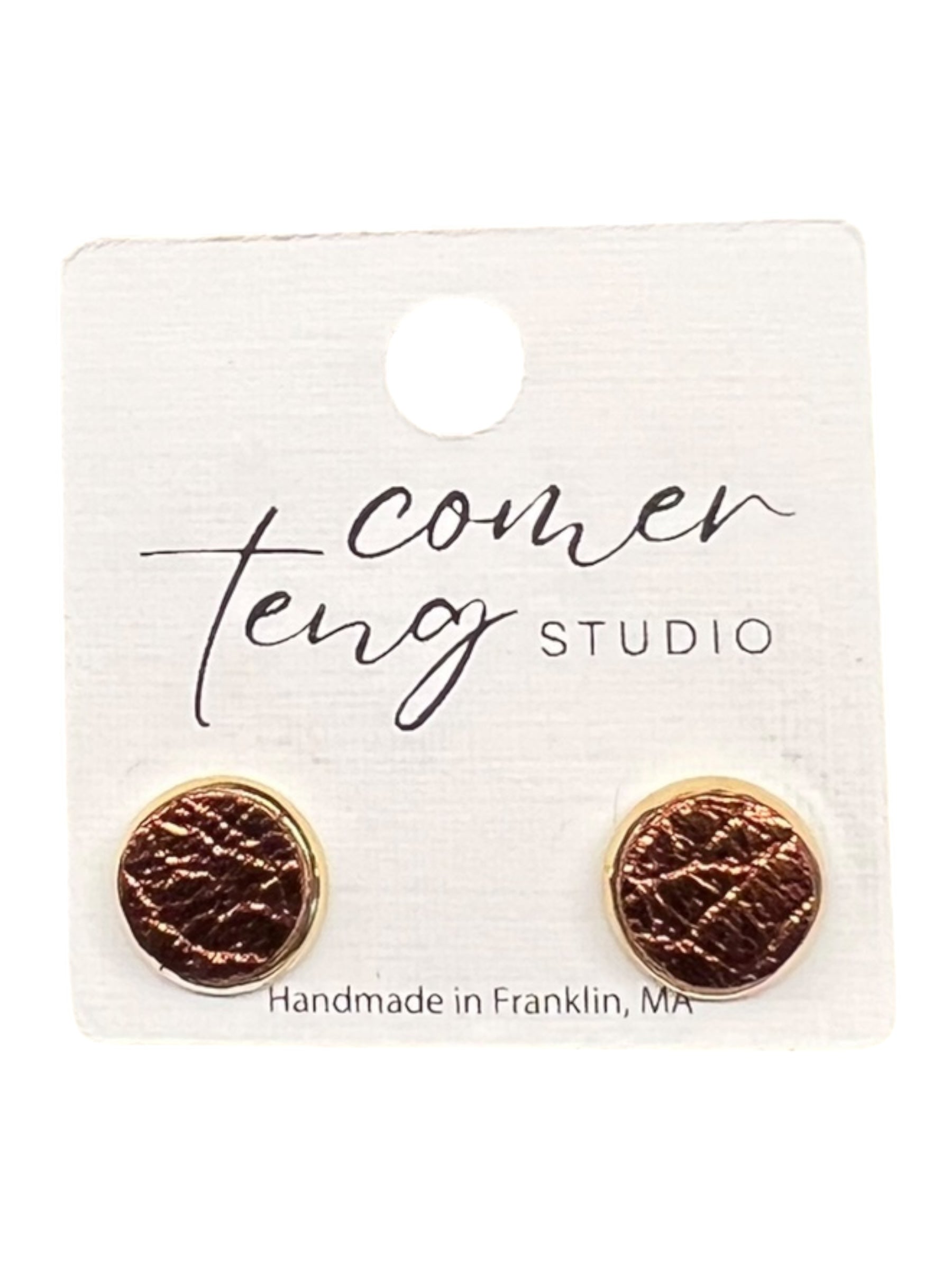 Metallic Brown Leather Stud Earrings