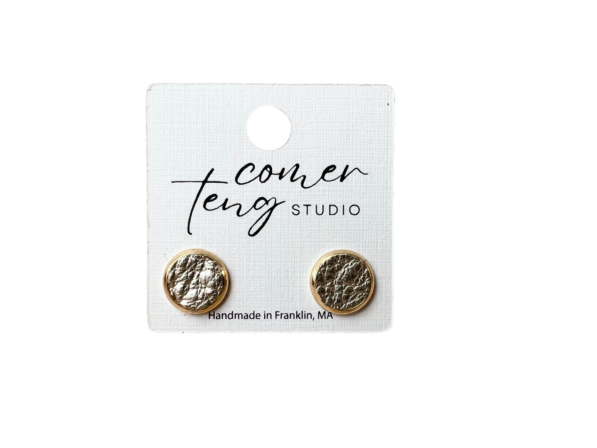Small Gold Leather Stud Earrings