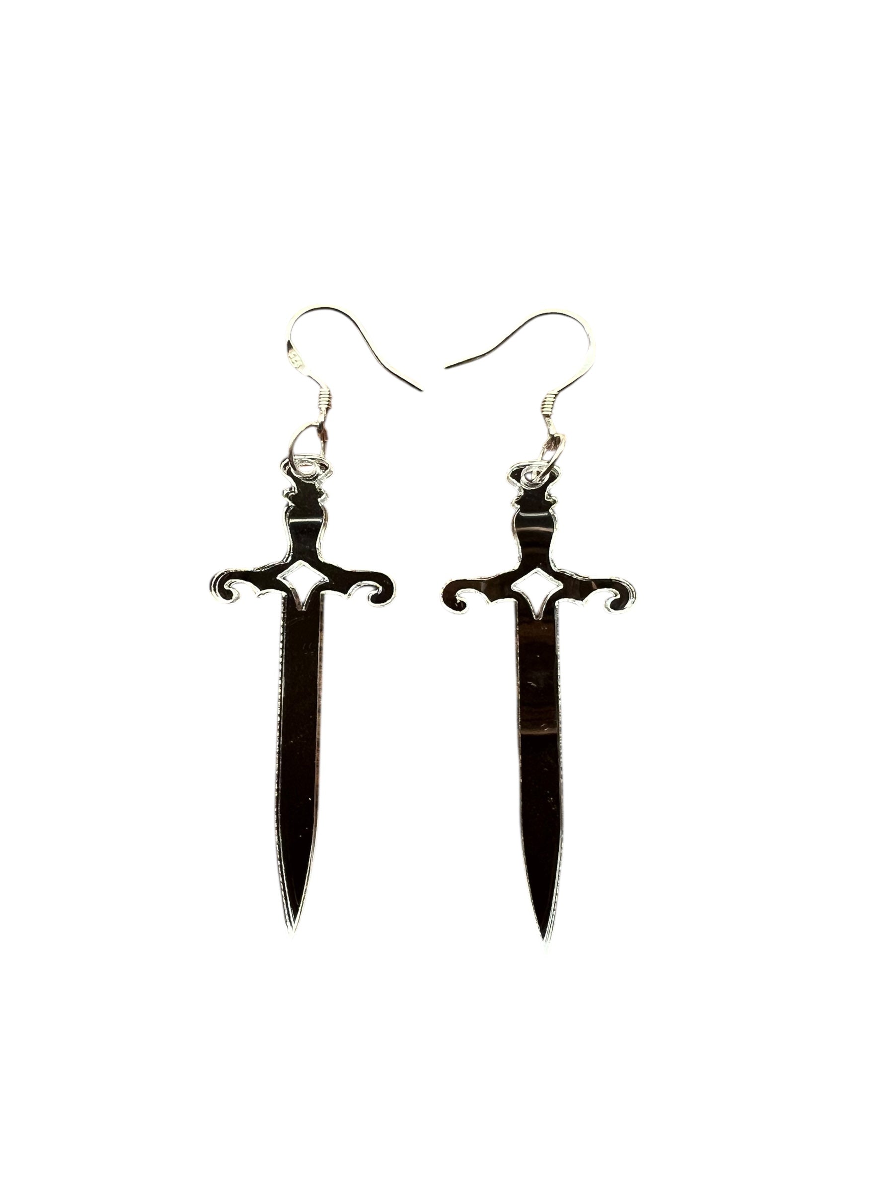 Acrylic Sword Earrings – Gold or Silver Shimmer