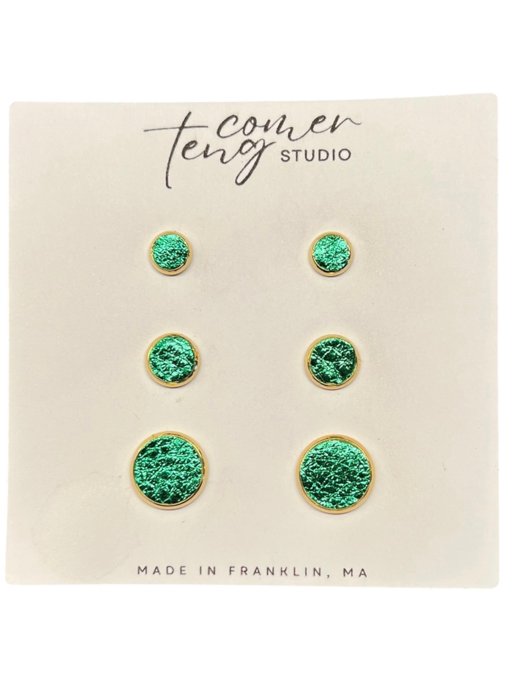 Green Leather Stud Earrings