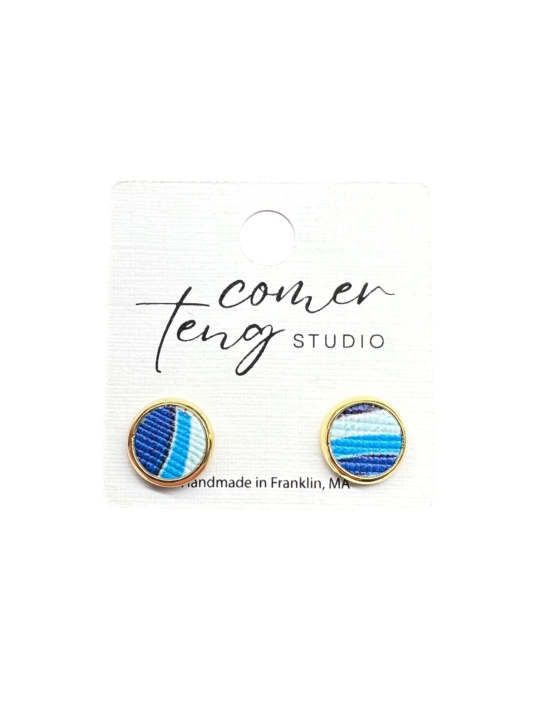 Ocean Stripe Faux Leather Stud Earrings