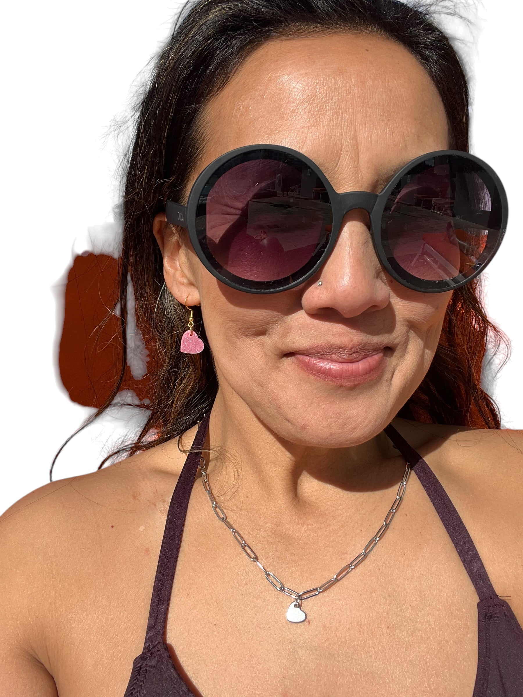 Sparkle Pink Acrylic Heart Earrings