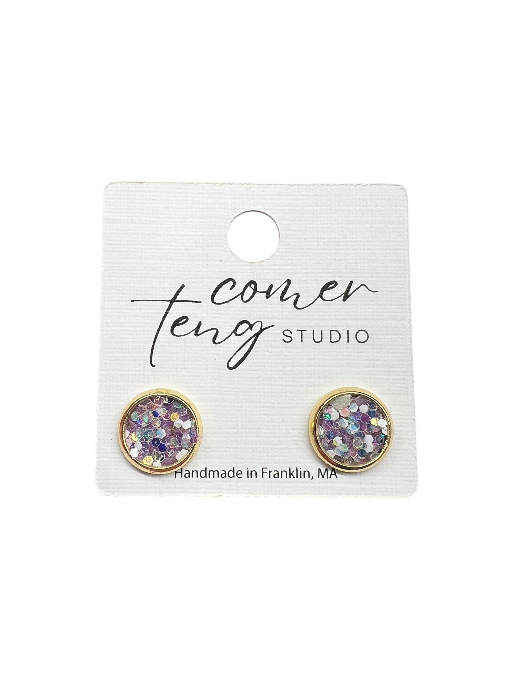Lilac Sparkle Faux Leather Stud Earrings