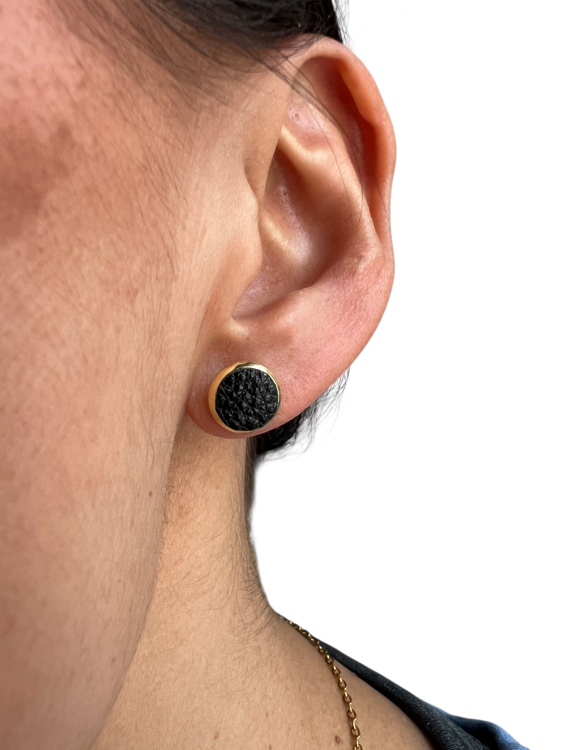 Metallic Black Leather Stud Earrings