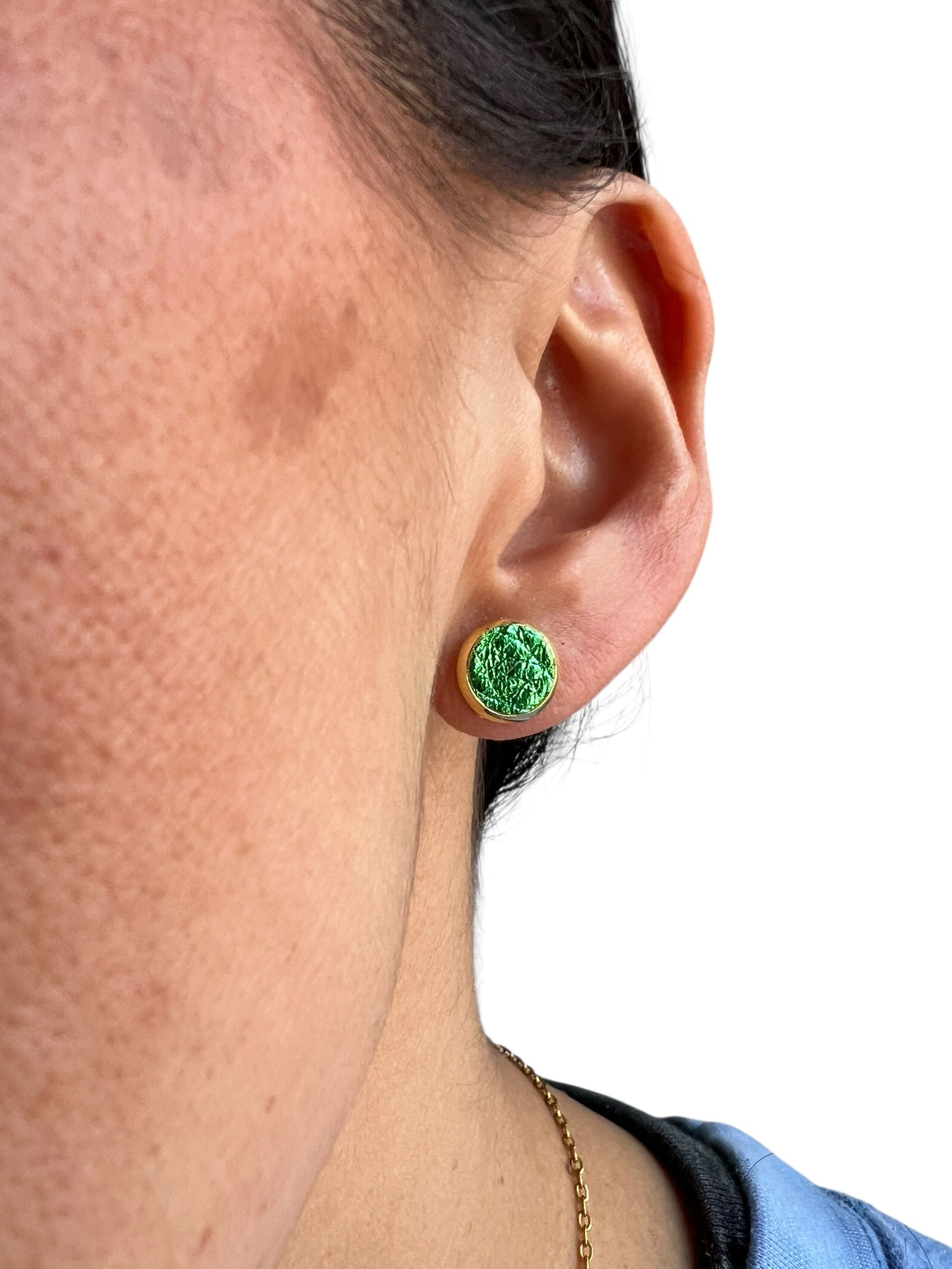 Green Leather Stud Earrings