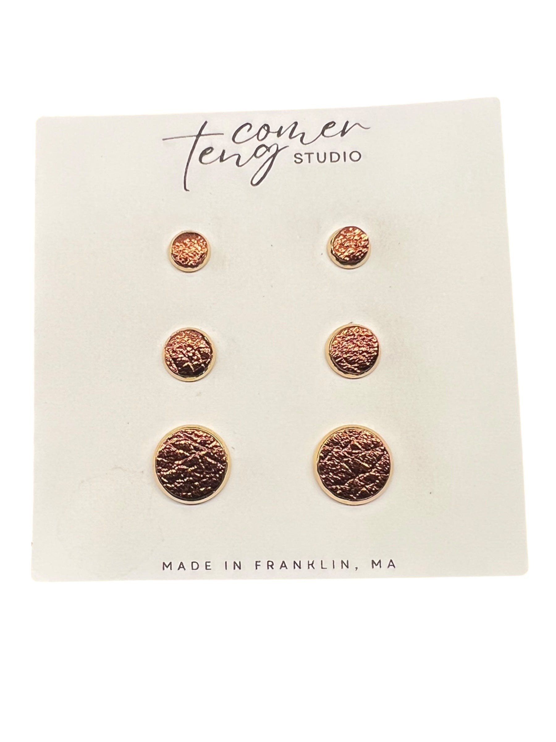 Metallic Brown Leather Stud Earrings