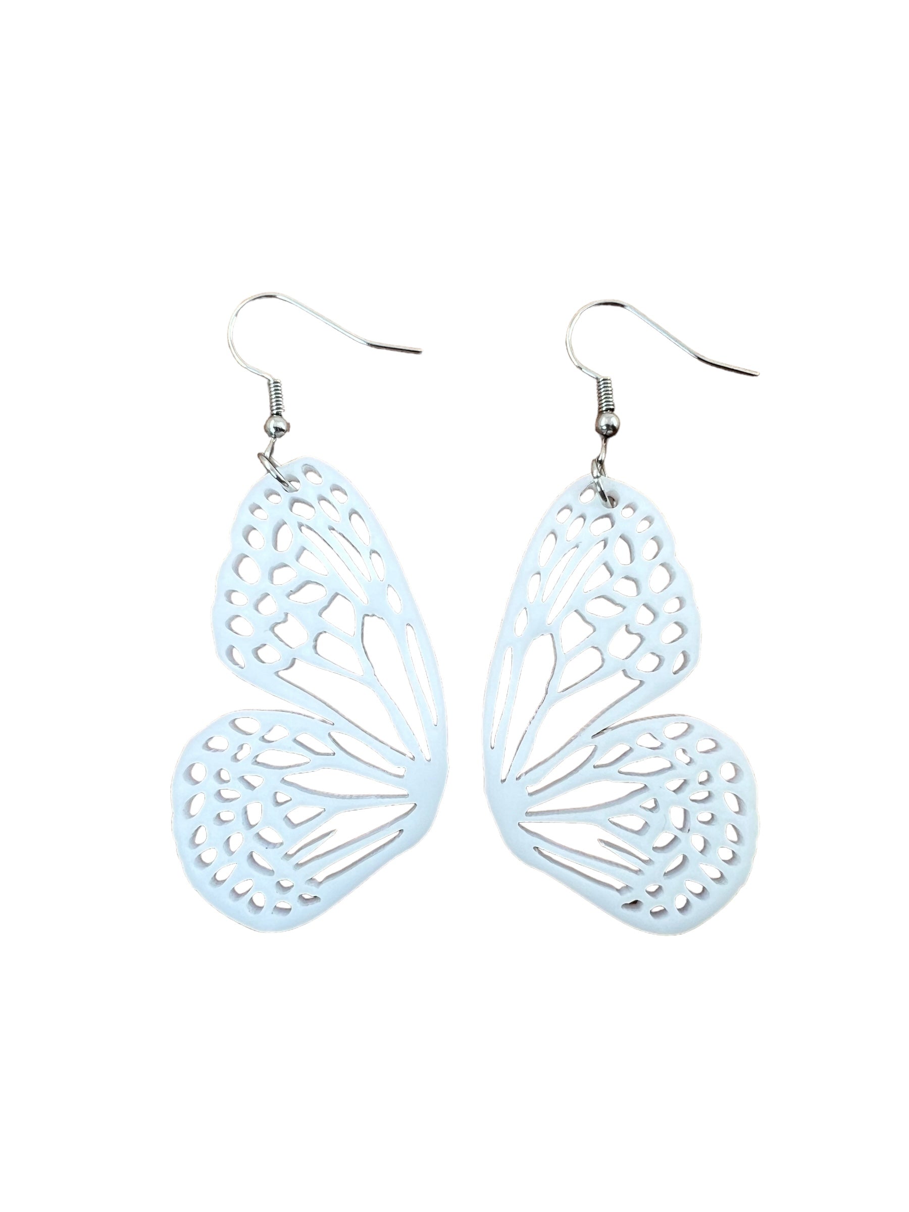 Wings of Moonlight – Small White Butterfly Earrings