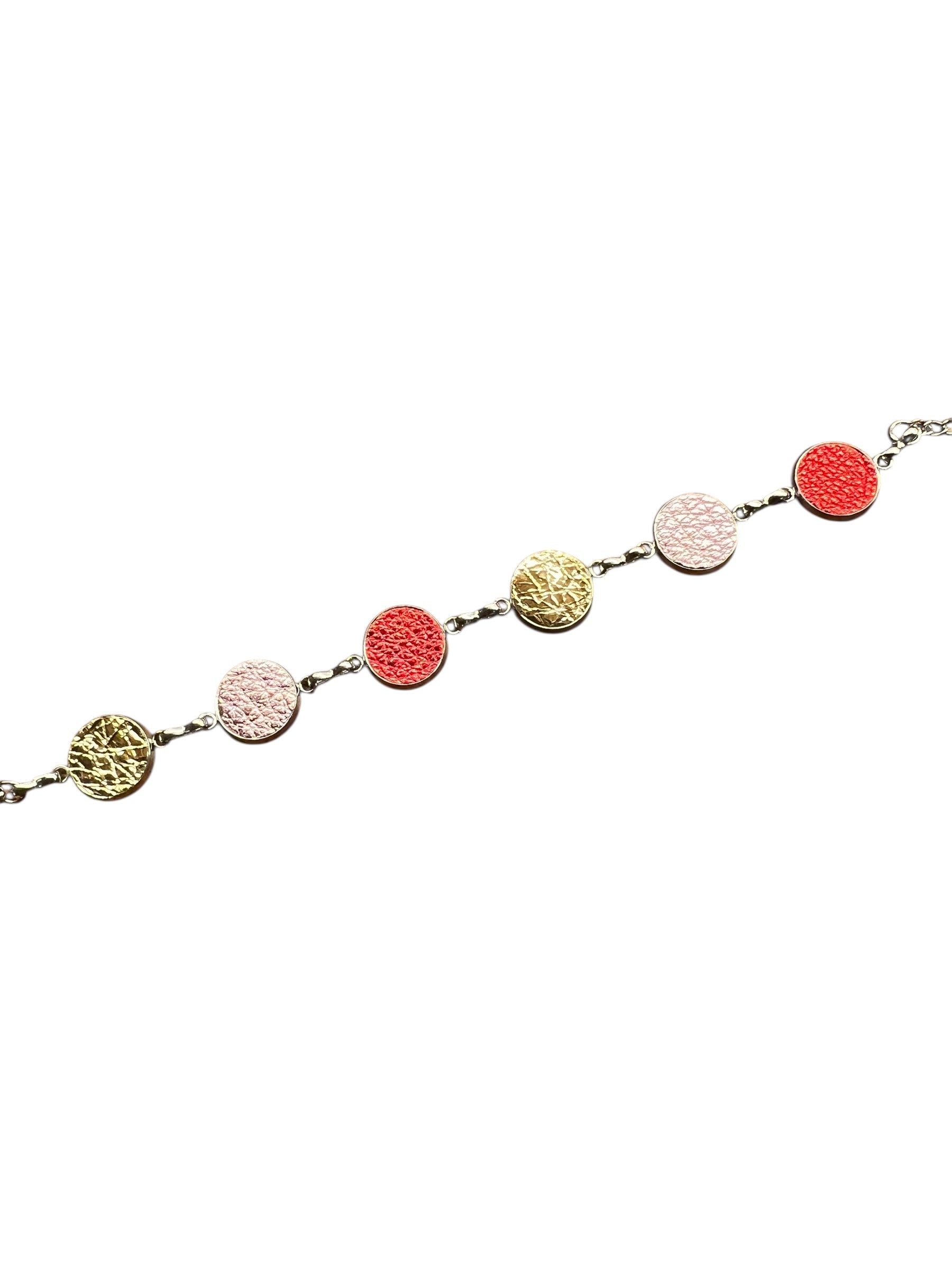 Everlink Bracelet – Red, Pink & Gold Leather Discs
