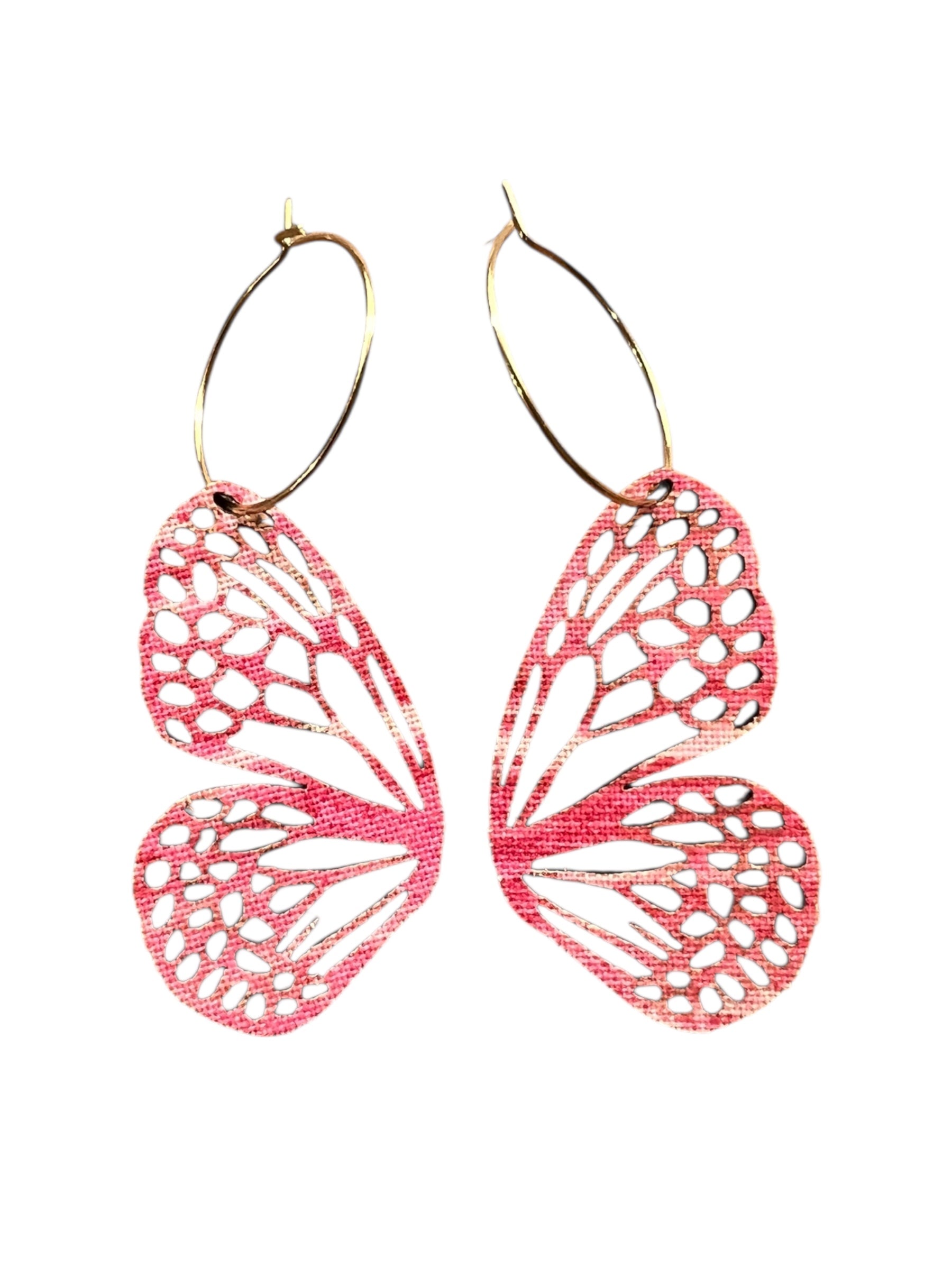 Bloom & Blush Butterflies – Upcycled Double-Sided Mini Butterfly Hoop Earrings