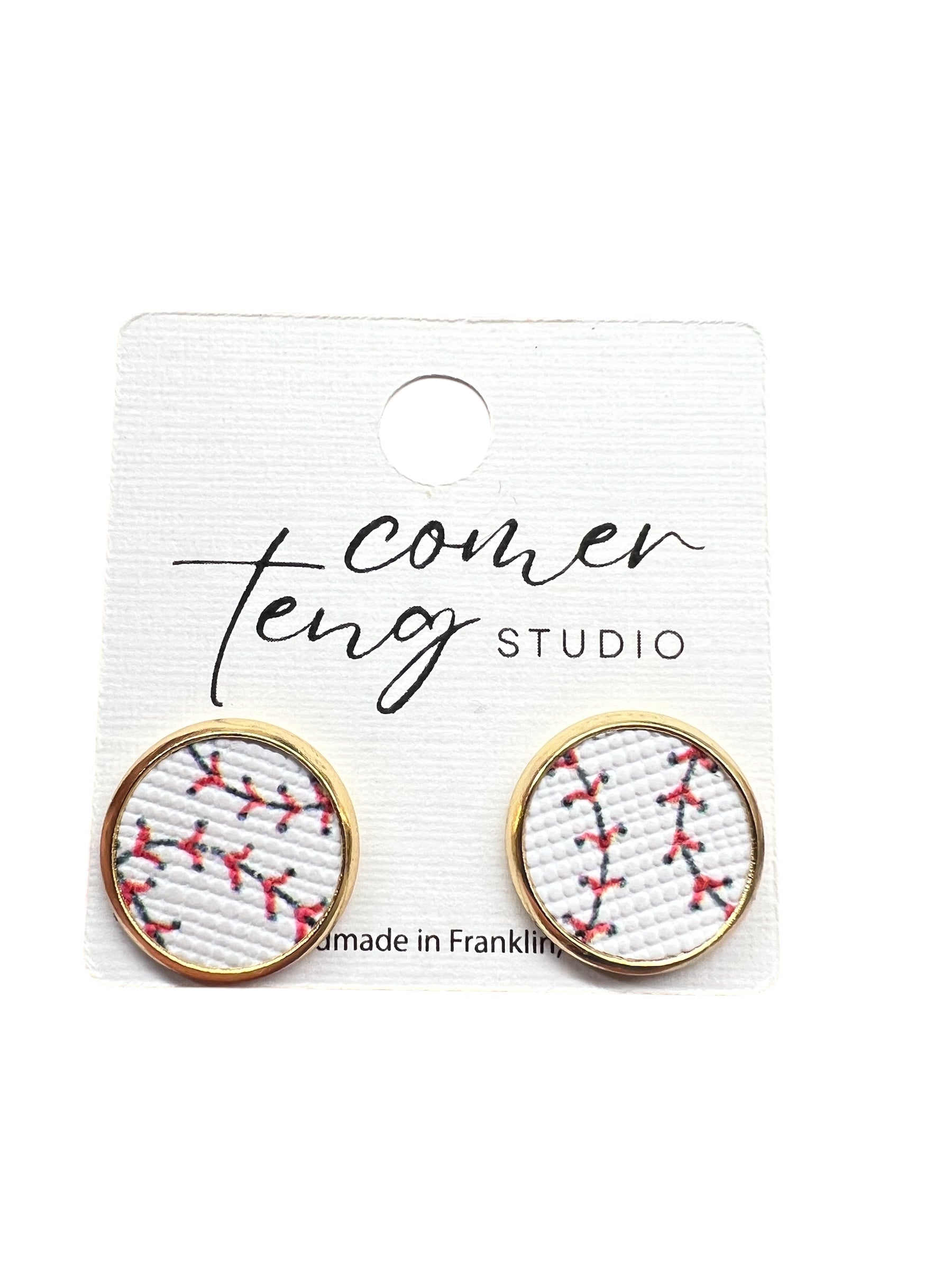 Baseball Faux Leather Stud Earrings