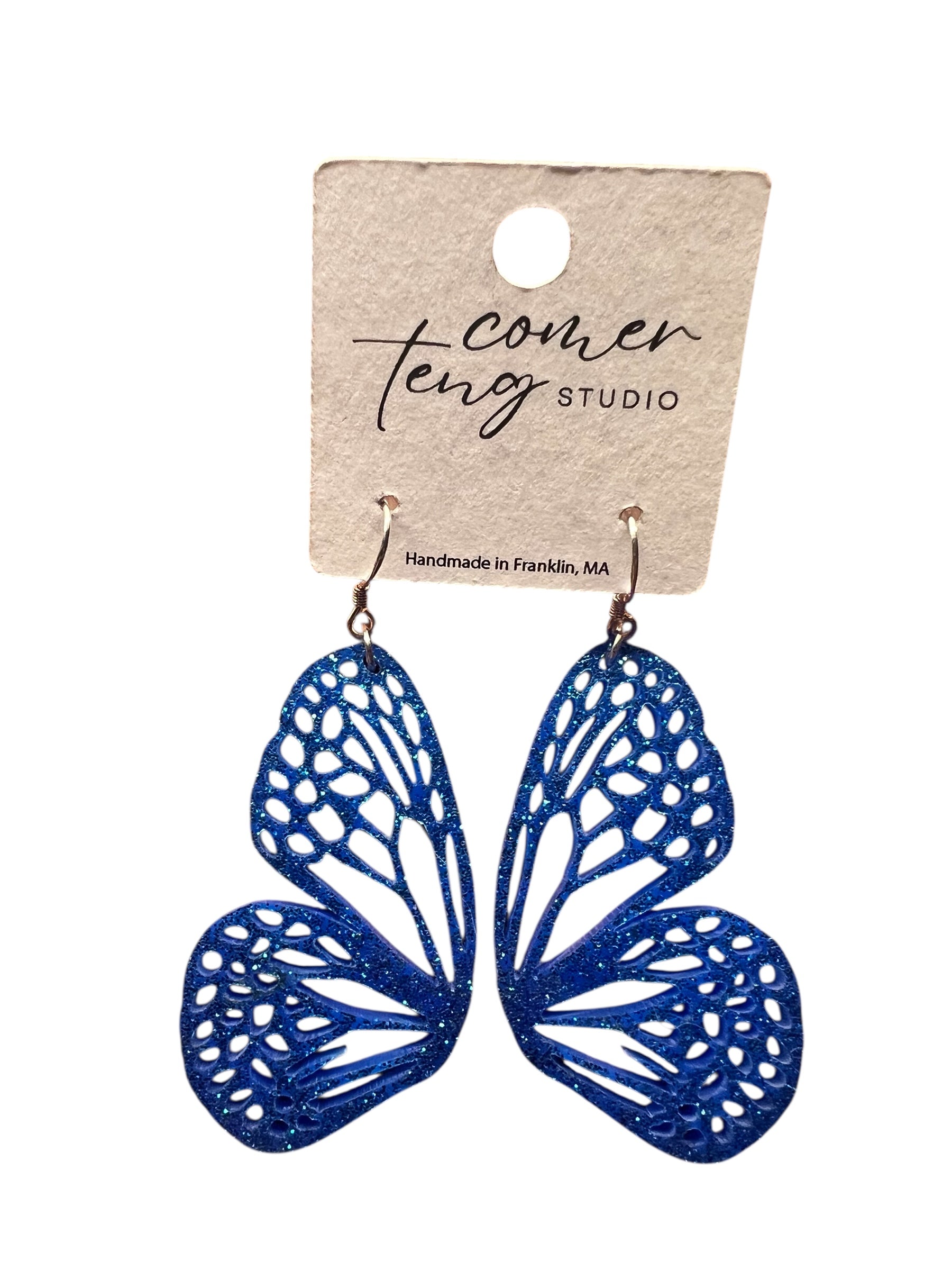Royal Blue Glitter Butterfly Earrings