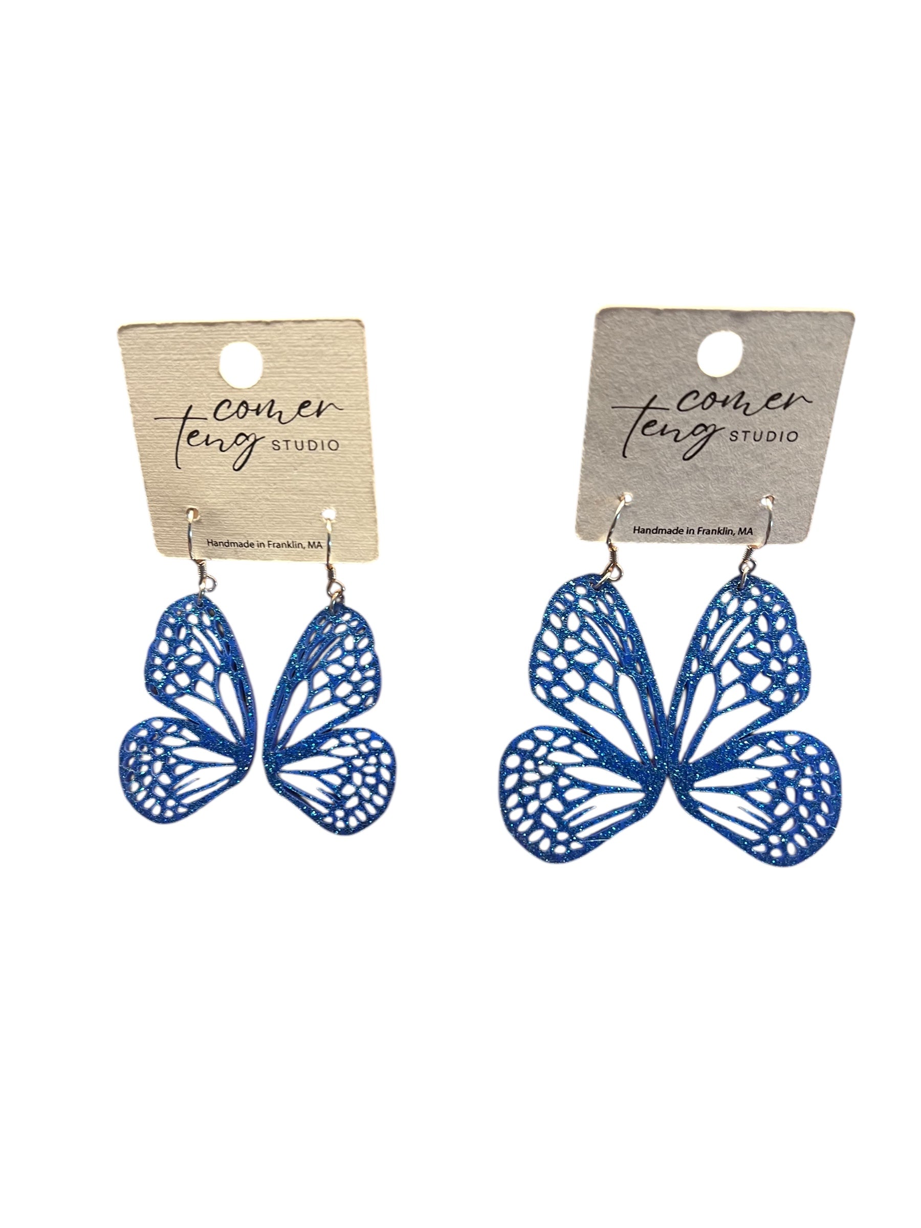 Royal Blue Glitter Butterfly Earrings
