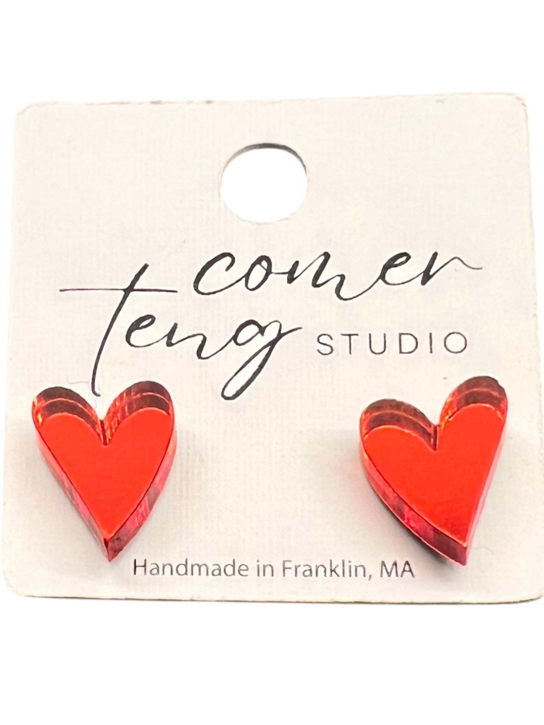 Red Shimmer Heart Stud Earrings