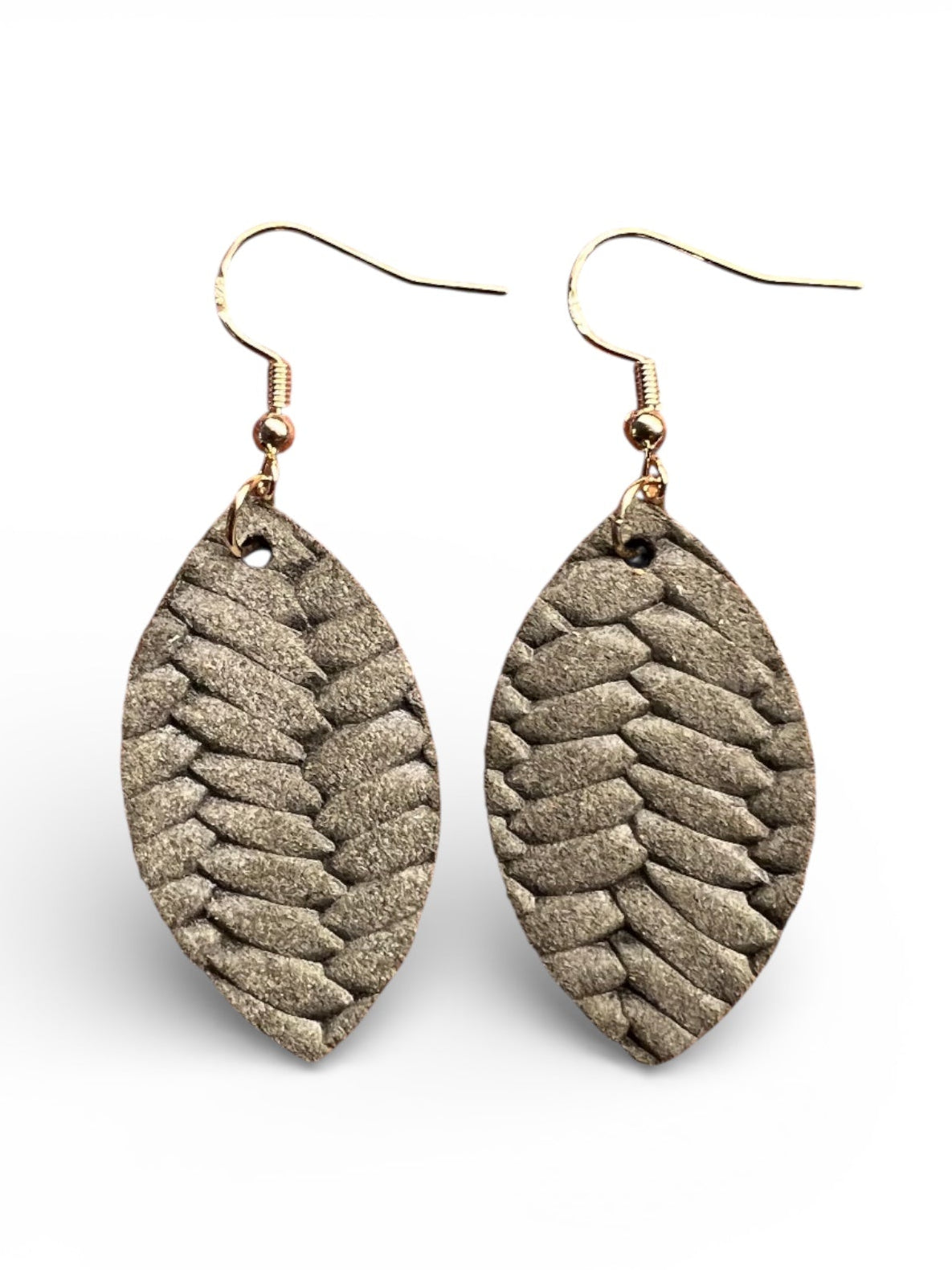 Olive Leather Fishtail Mini Leaf Earrings