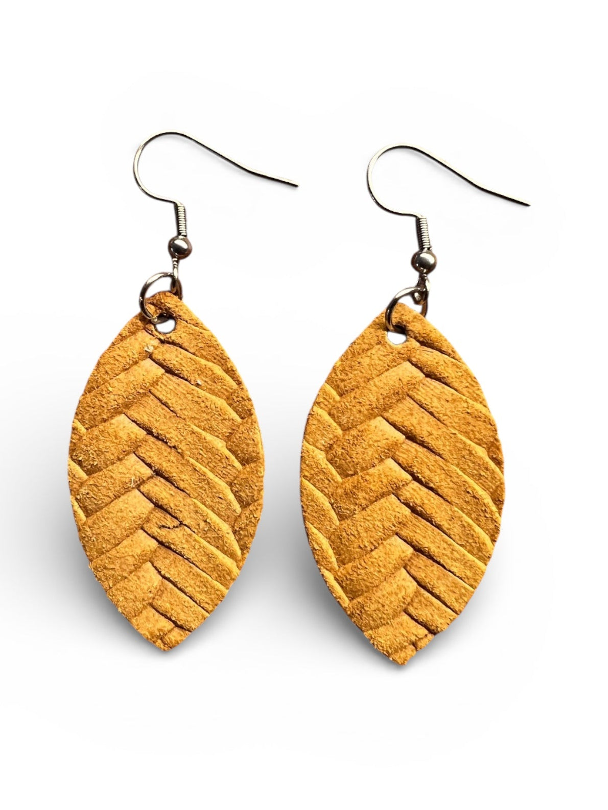 Burnt Yellow Leather Fishtail Mini Leaf Earrings