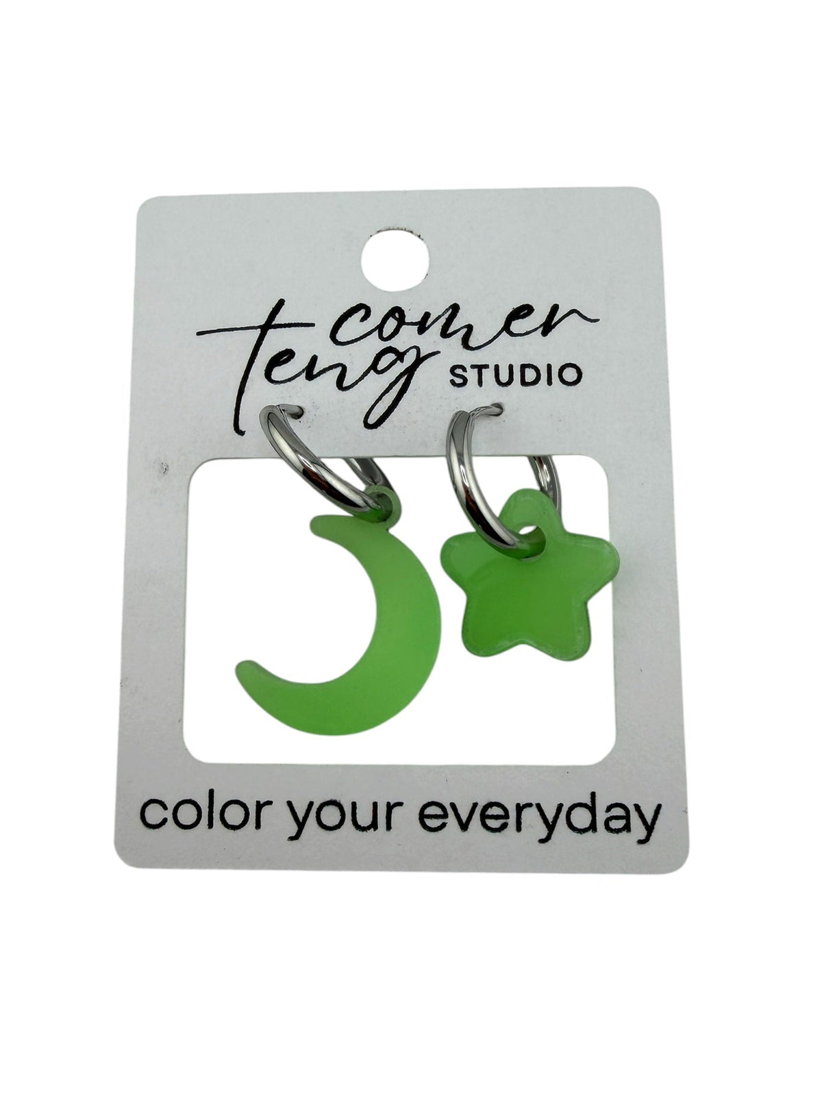 Glow-in-the-Dark Moon & Star Charm Hoop Earrings | Interchangeable Earrings
