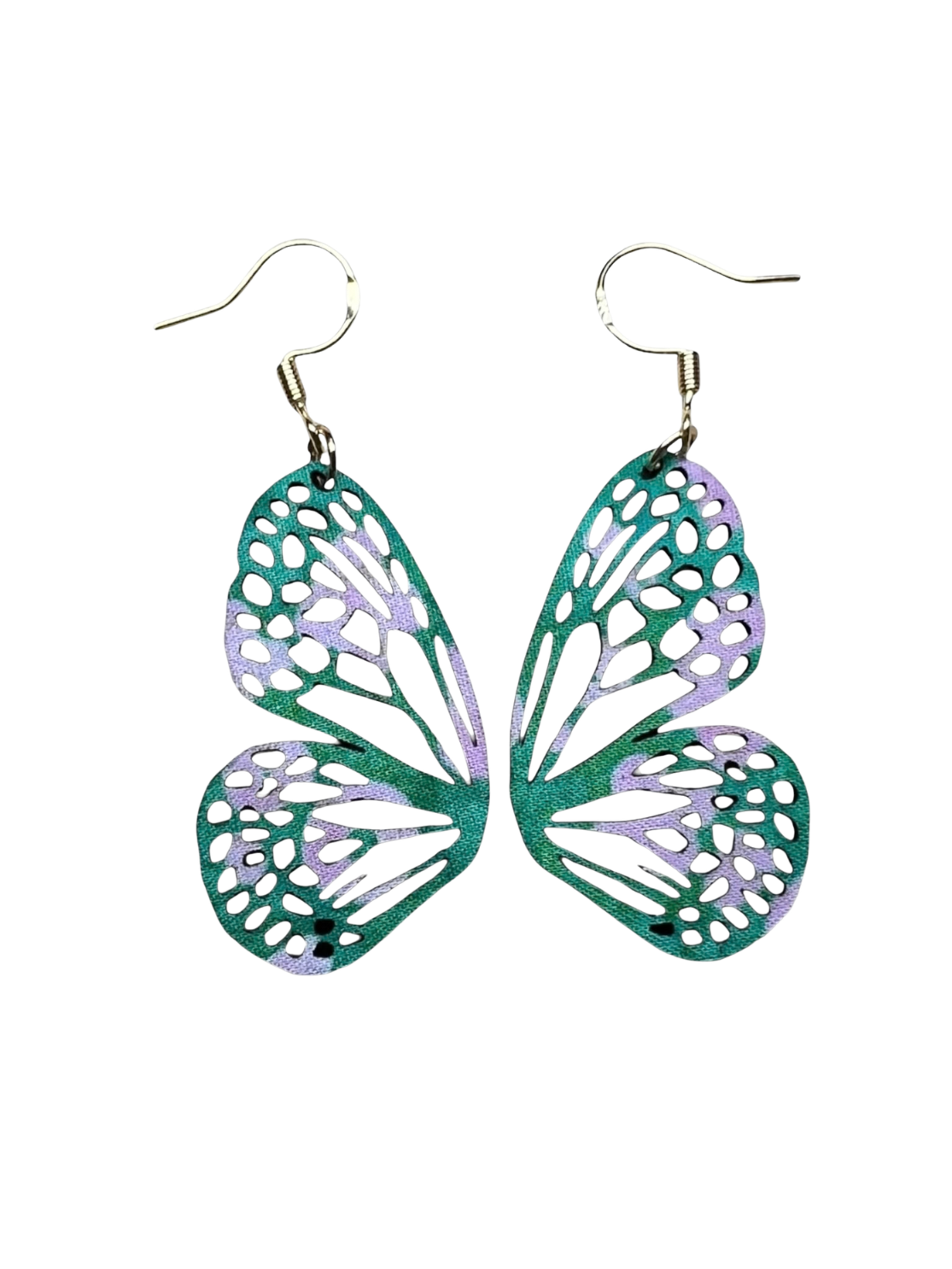 Small Pink & Green Floral Butterfly Earrings