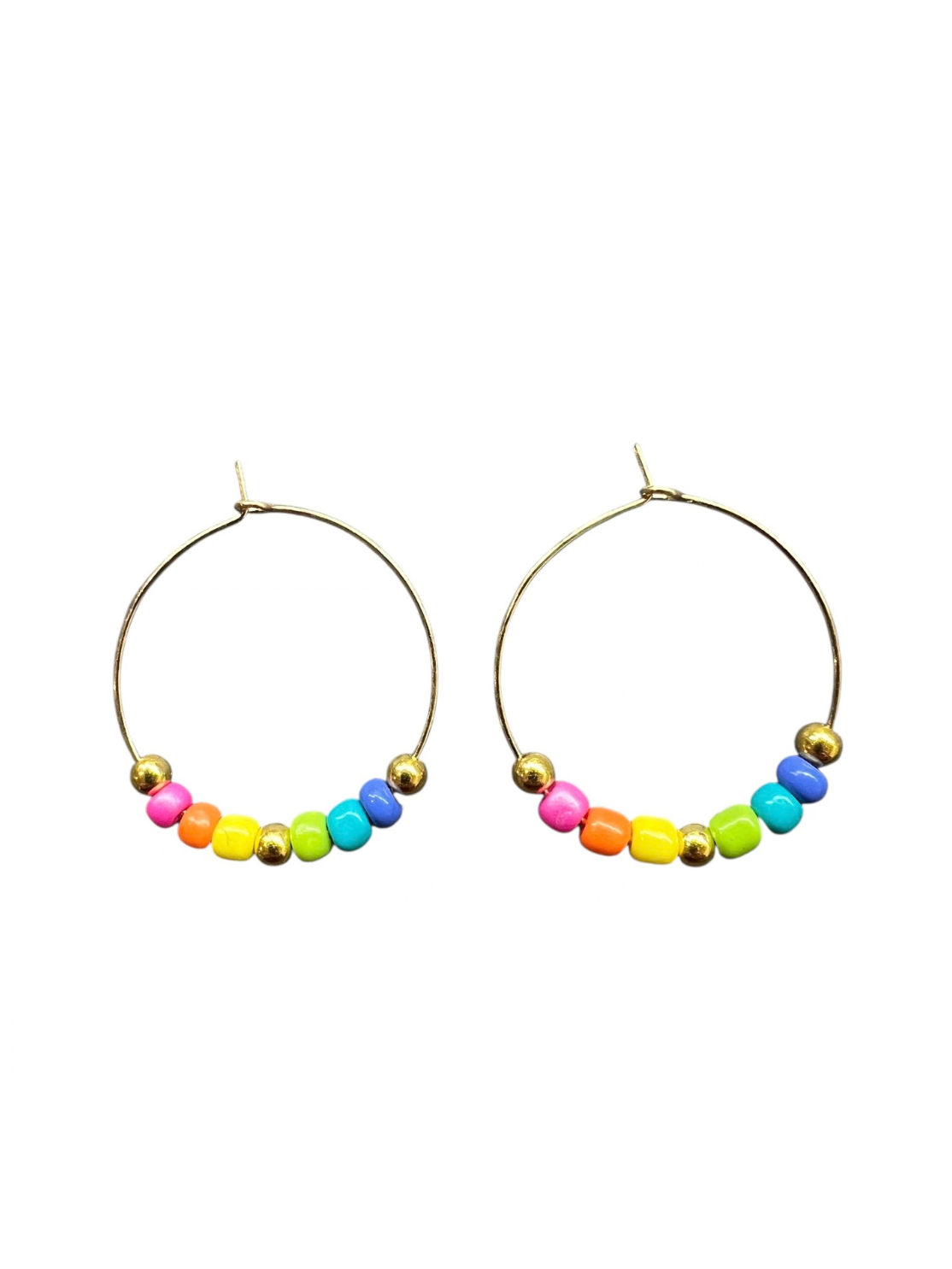 Rainbow Beaded Hoop Earrings