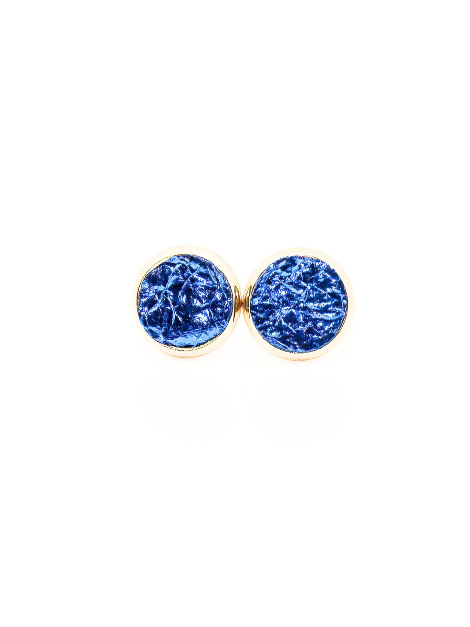 Blue Leather Stud Earrings