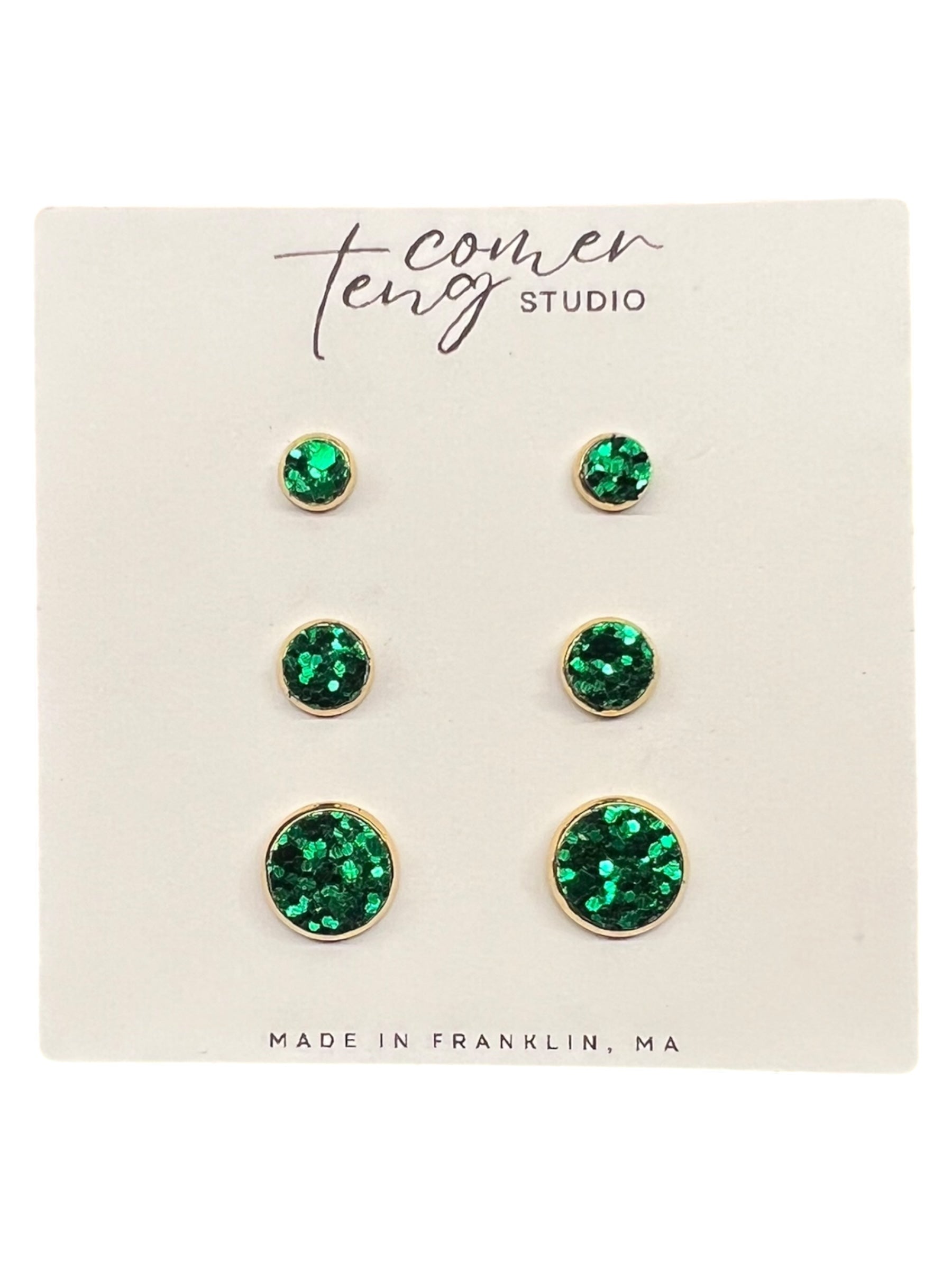 Green Sparkle Stud Earrings