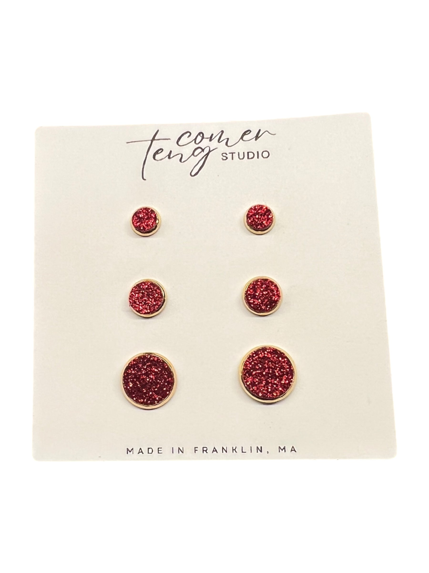 Red Shimmer Stud Earrings