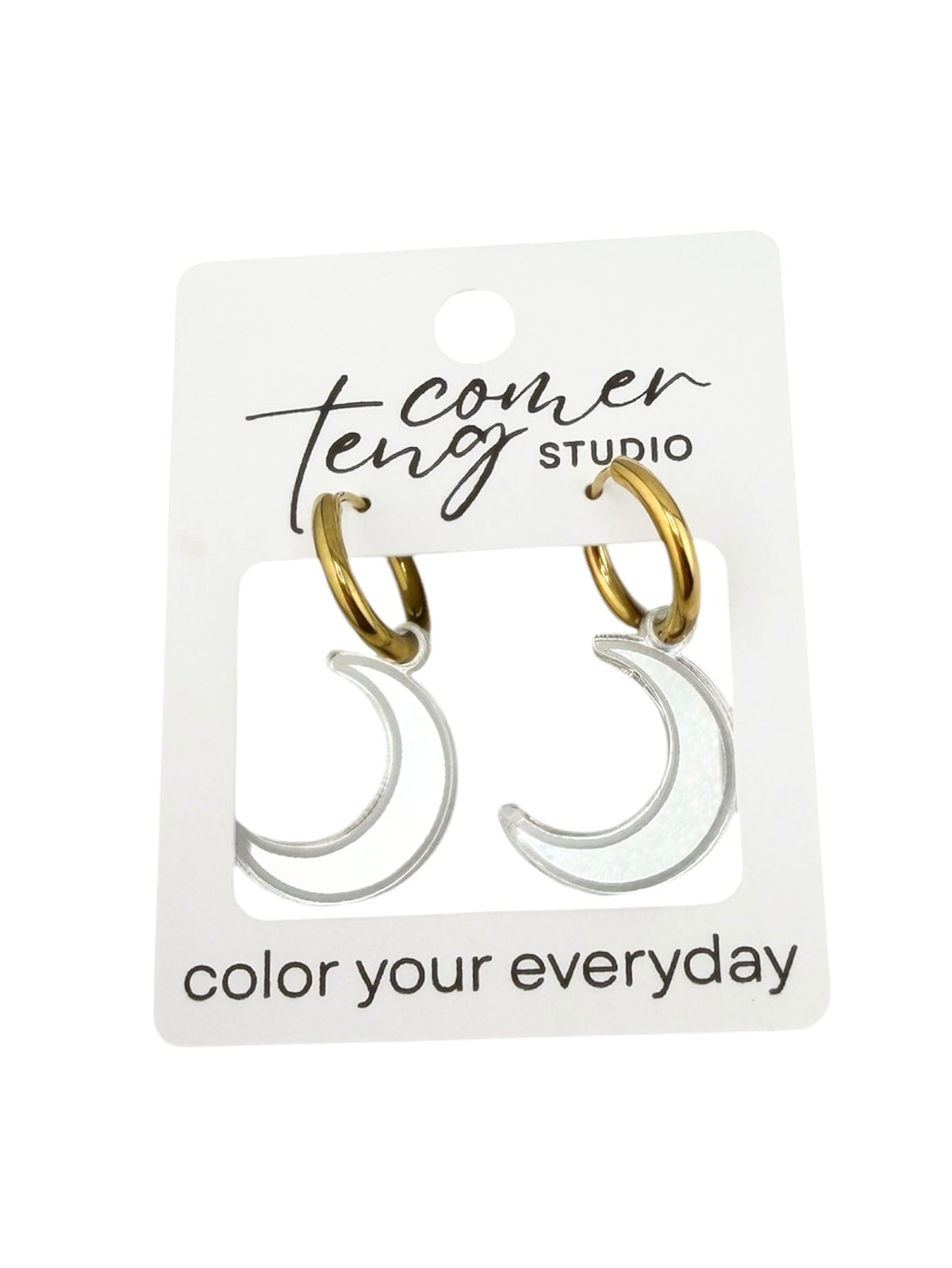 Silver Shimmer Moon Charm Hoop Earrings | Interchangeable Halloween Earrings