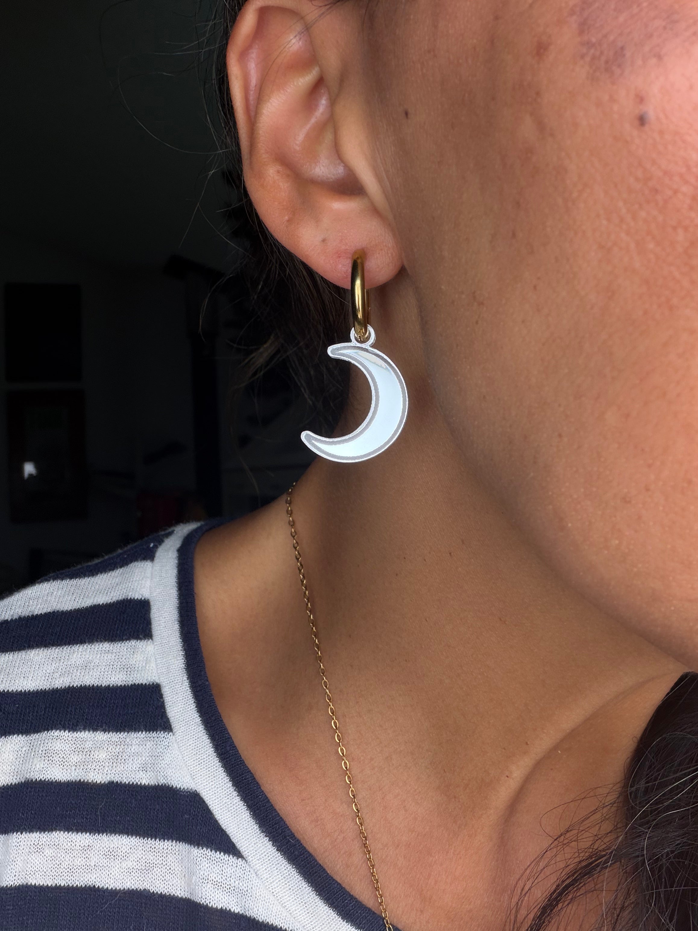 Silver Shimmer Moon Charm Hoop Earrings | Interchangeable Halloween Earrings