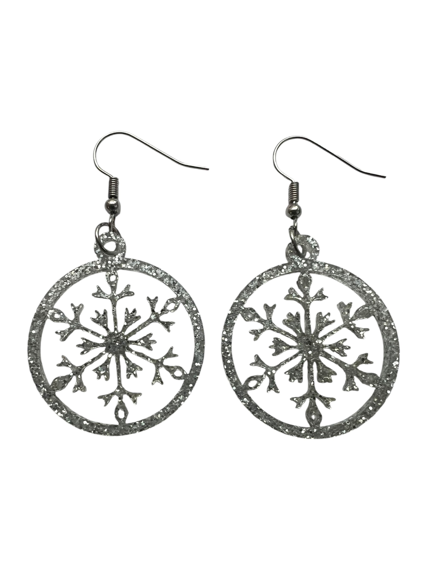 Silver Sparkle Acrylic Snowflake Earrings